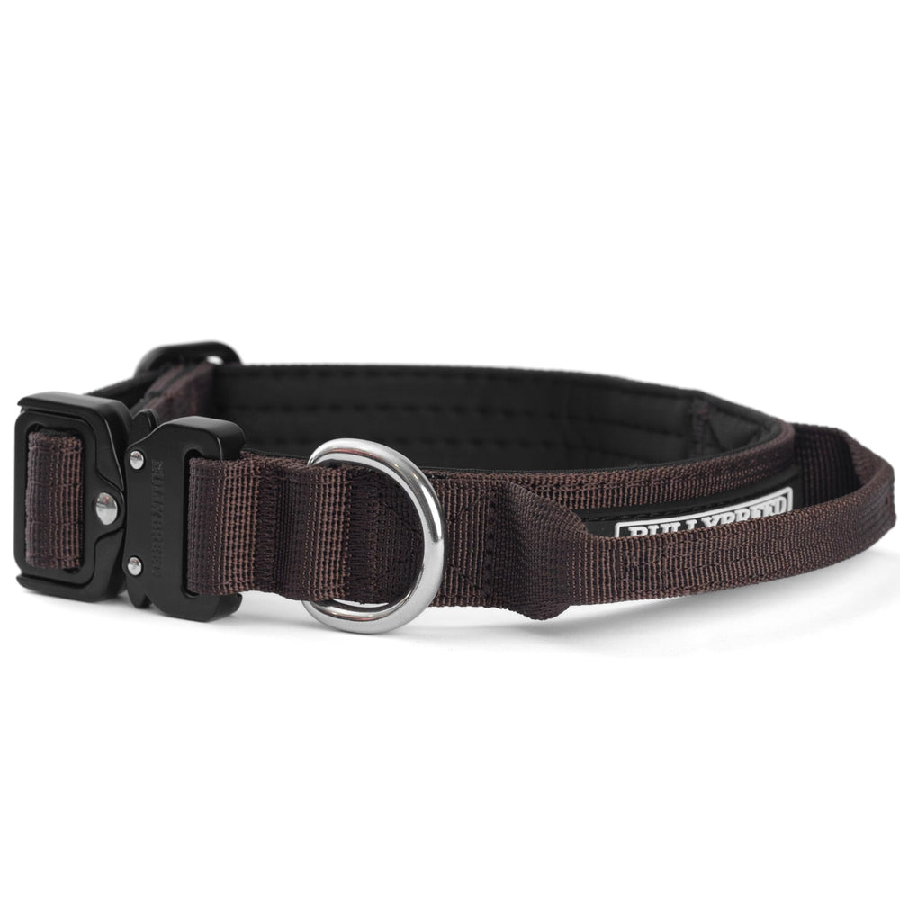 BULLYBREED Tactical Dog Collar with Quick-Release Buckle demonstrates fast on/off during walks.