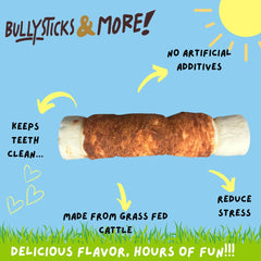 BULLYSTICKS & MORE 10-12 inch beef cheek rolls shown for extended chew time.