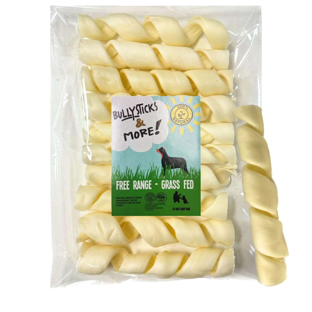 BULLYSTICKS & MORE 6in beef cheek springs packaging shows natural, high-protein dog chew.