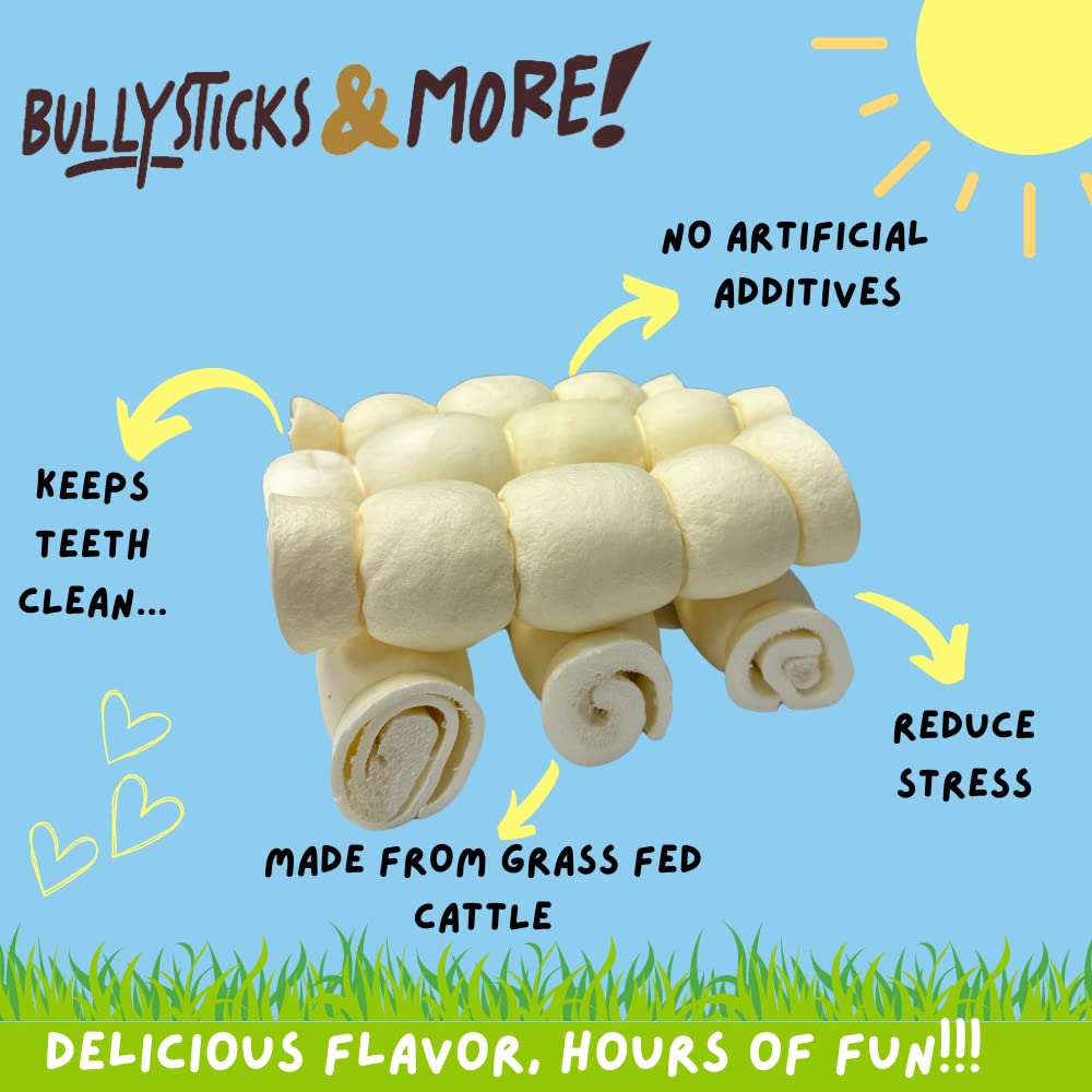 BULLYSTICKS & MORE extra-thick beef cheek rolls displaying size and durability.