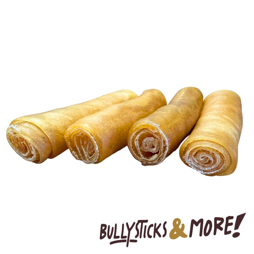 BULLYSTICKS & MORE beef collagen roll close-up showing chewy texture for dogs.