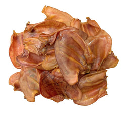 Bullysticks & More dehydrated pork ears close-up highlighting texture and protein.