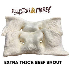 Bullysticks & More beef cheek snout texture closeup highlighting natural protein
