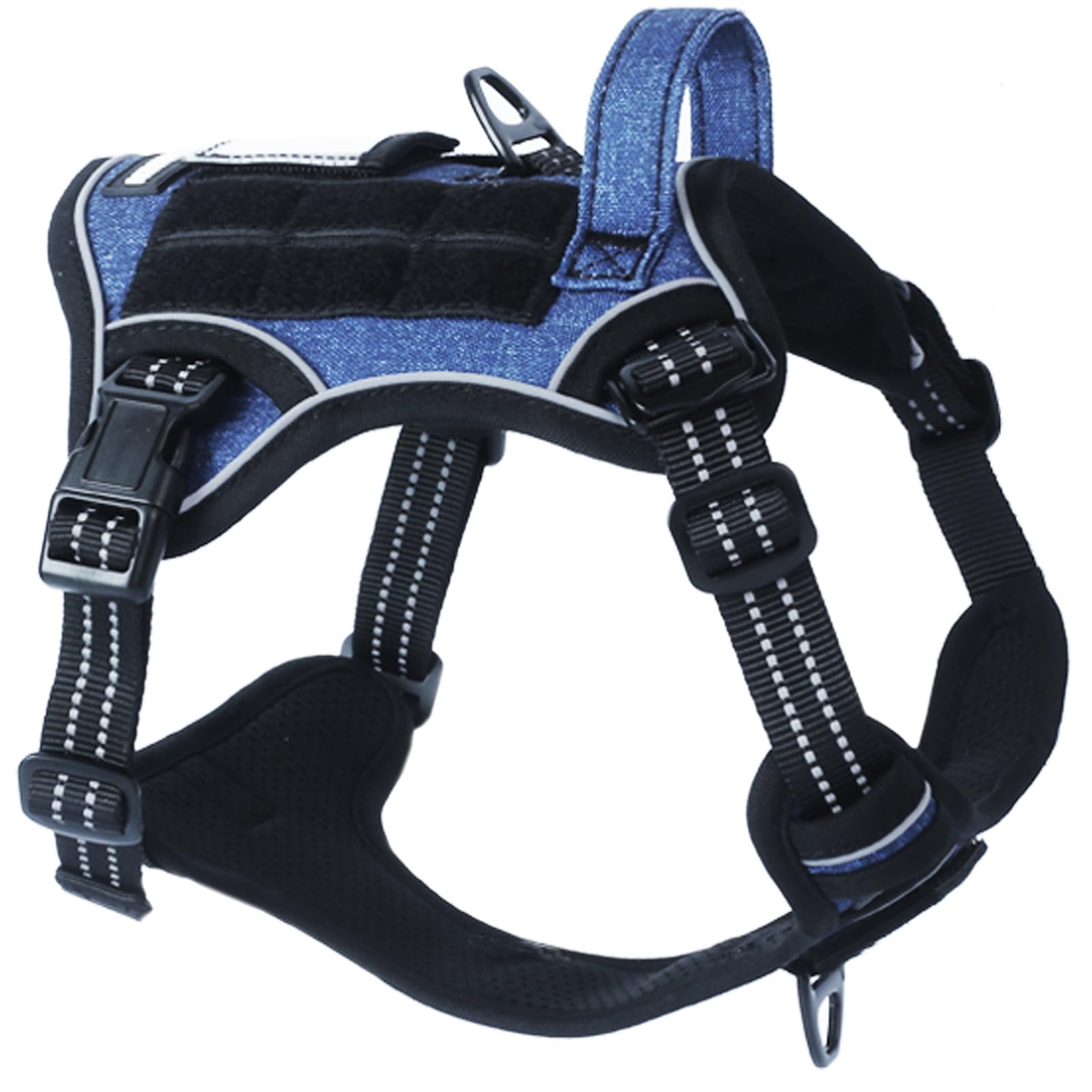 BUMBIN Tactical dog harness denim blue, small size, no-pull design for comfortable daily walks.