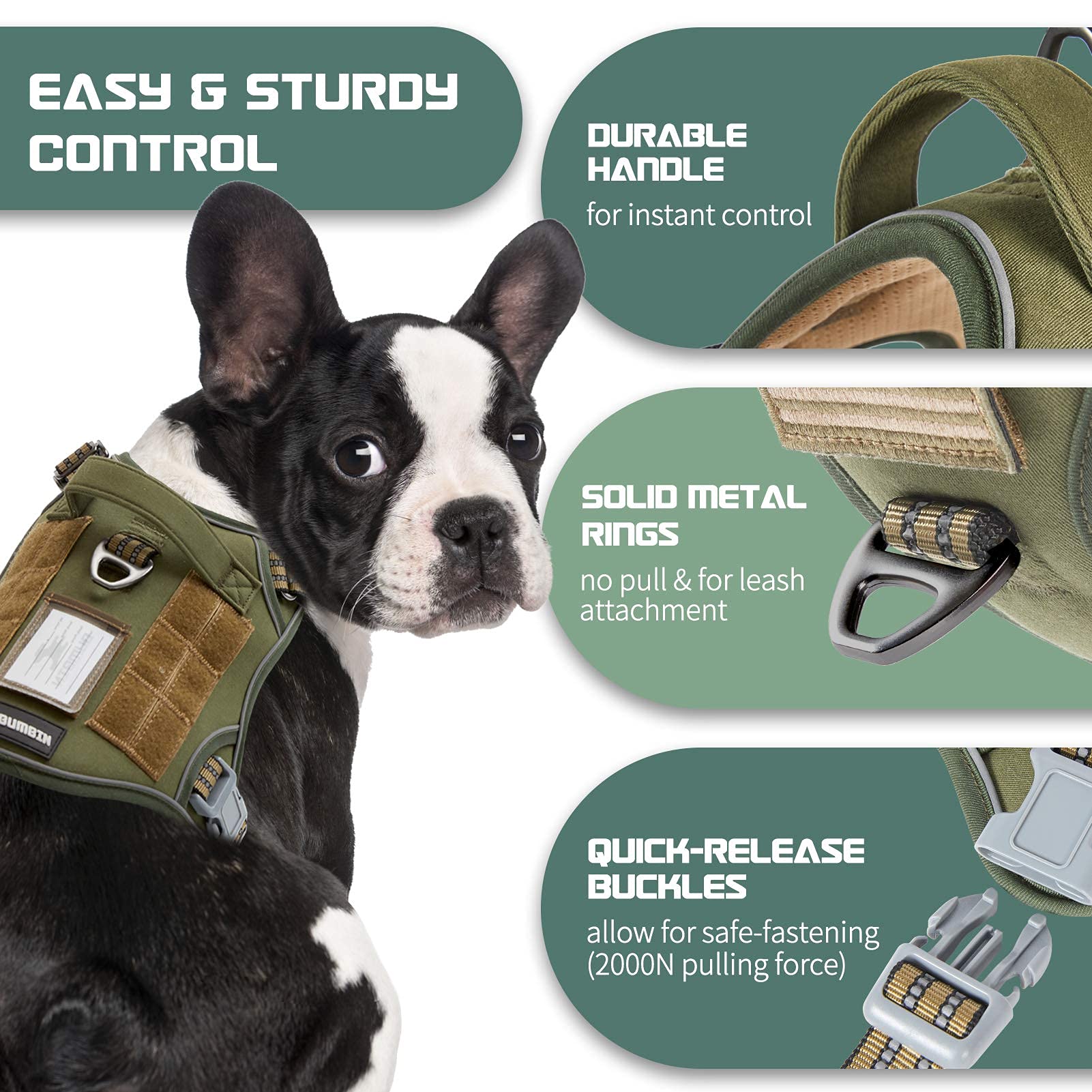 BUMBIN tactical harness reflective-night-safety increases visibility during low-light walks.