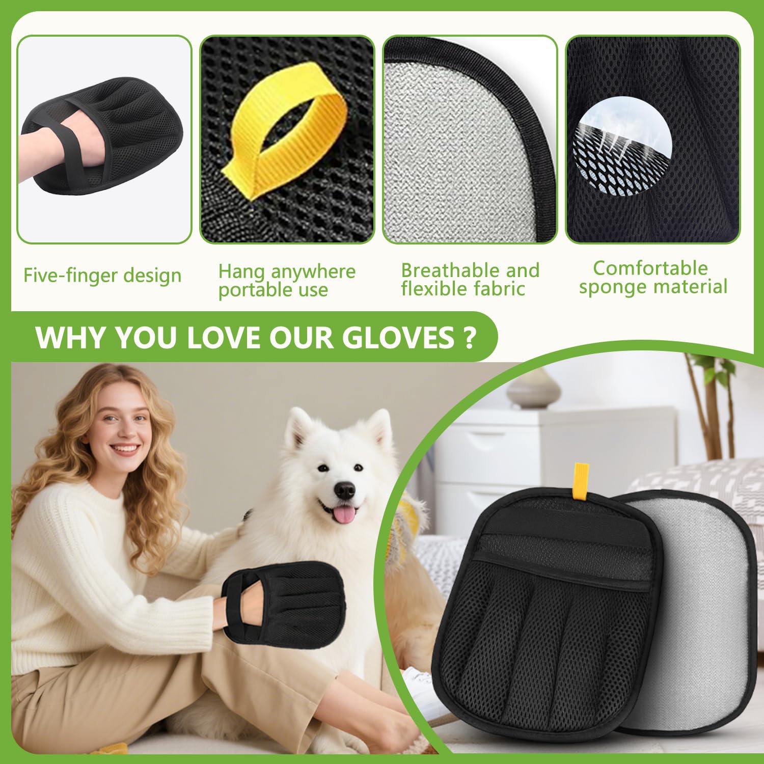 Bumilily gentle-grooming-and-cleaning-glove keeps your pet comfortable while removing loose hair.