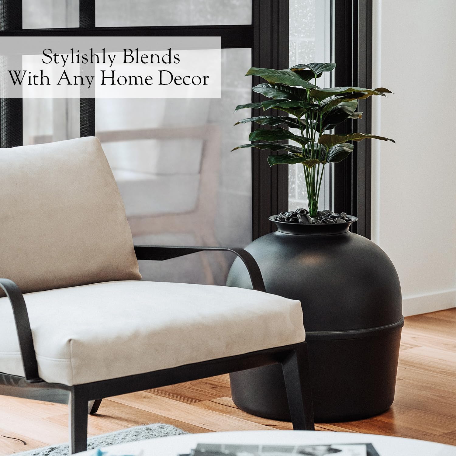 Bundle & Bliss faux plant accent on lid adds decorative privacy for any room.