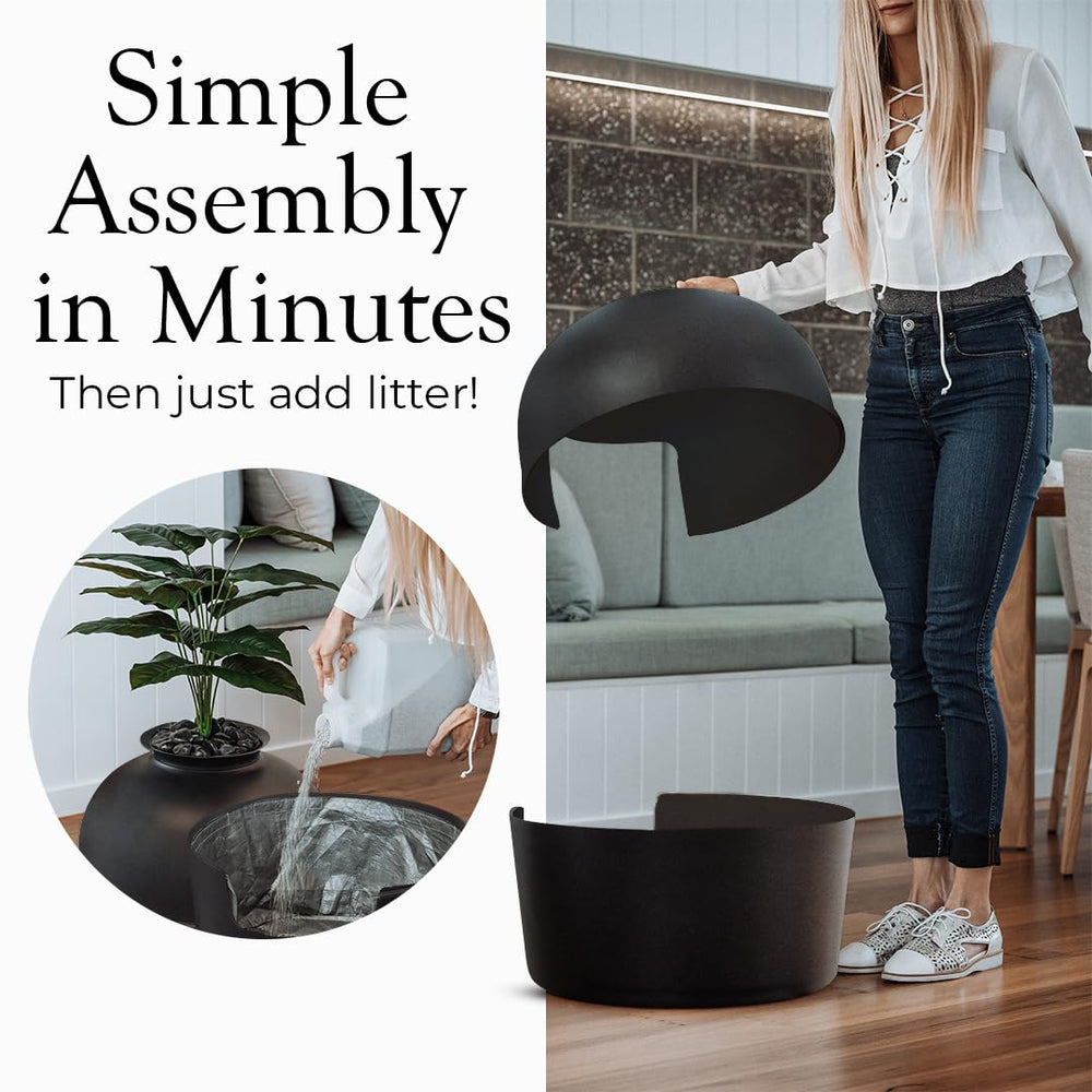 Bundle & Bliss in-use cat-friendly enclosure demonstrating privacy and odor containment.