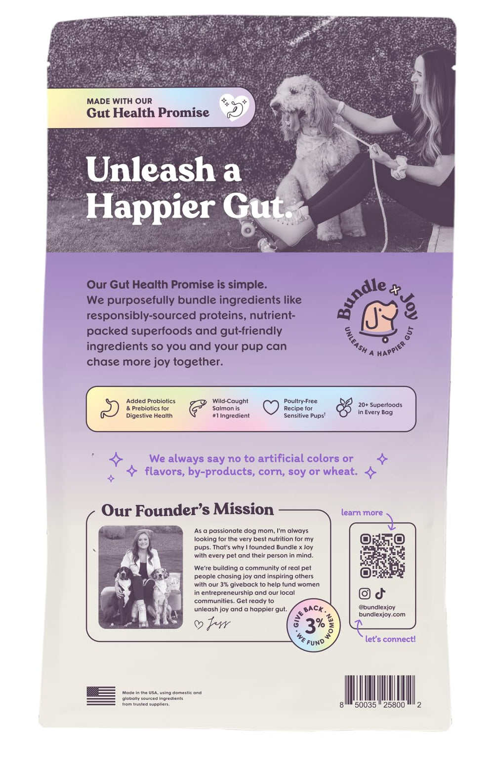 Bundle x Joy probiotics-dog-food-ingredients highlights added probiotics for gentle digestion.