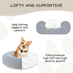 Bunlitent 46-inch round dog bed gray exterior suited for large dogs.