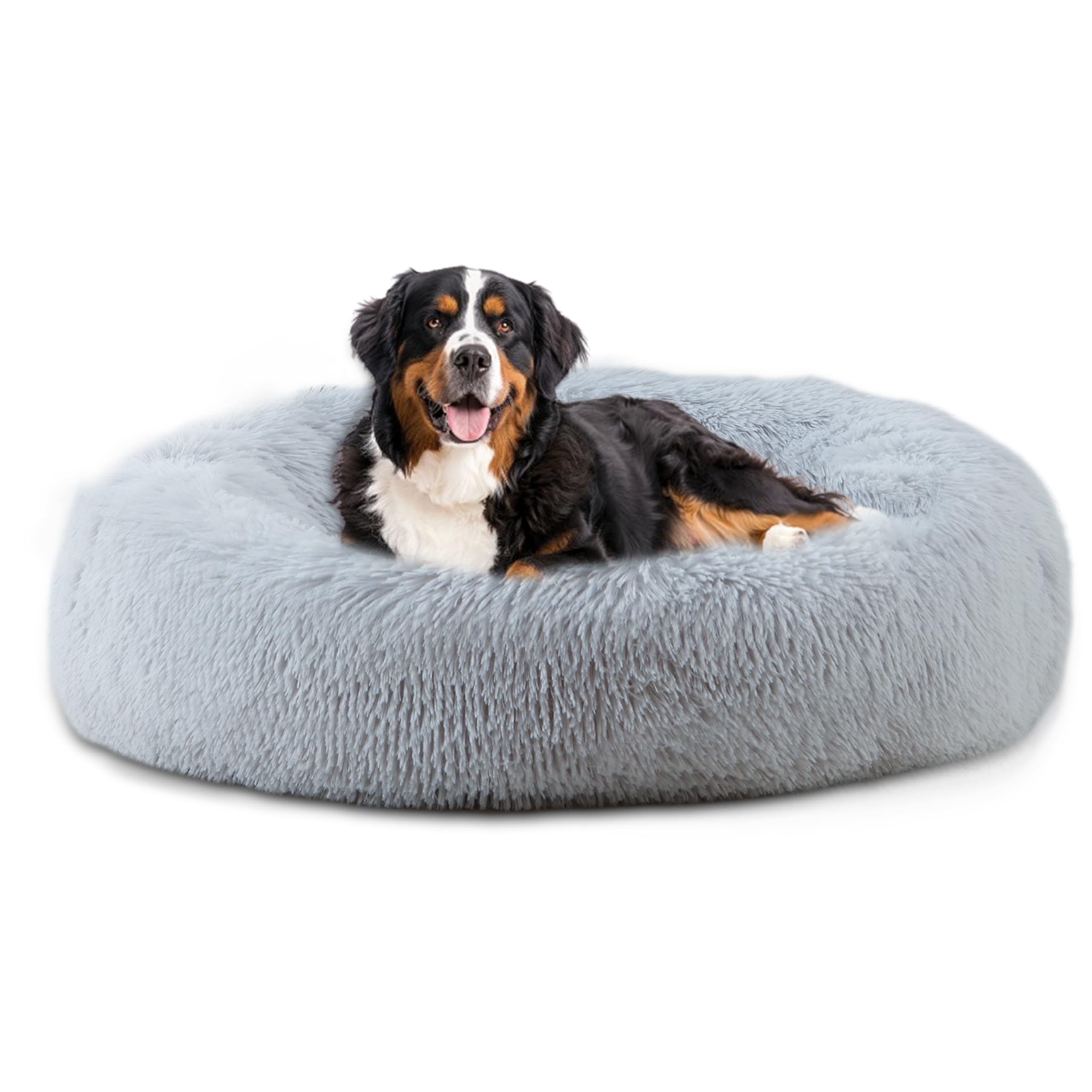 Bunlitent calming dog bed faux fur close-up for plush, comforting naps.