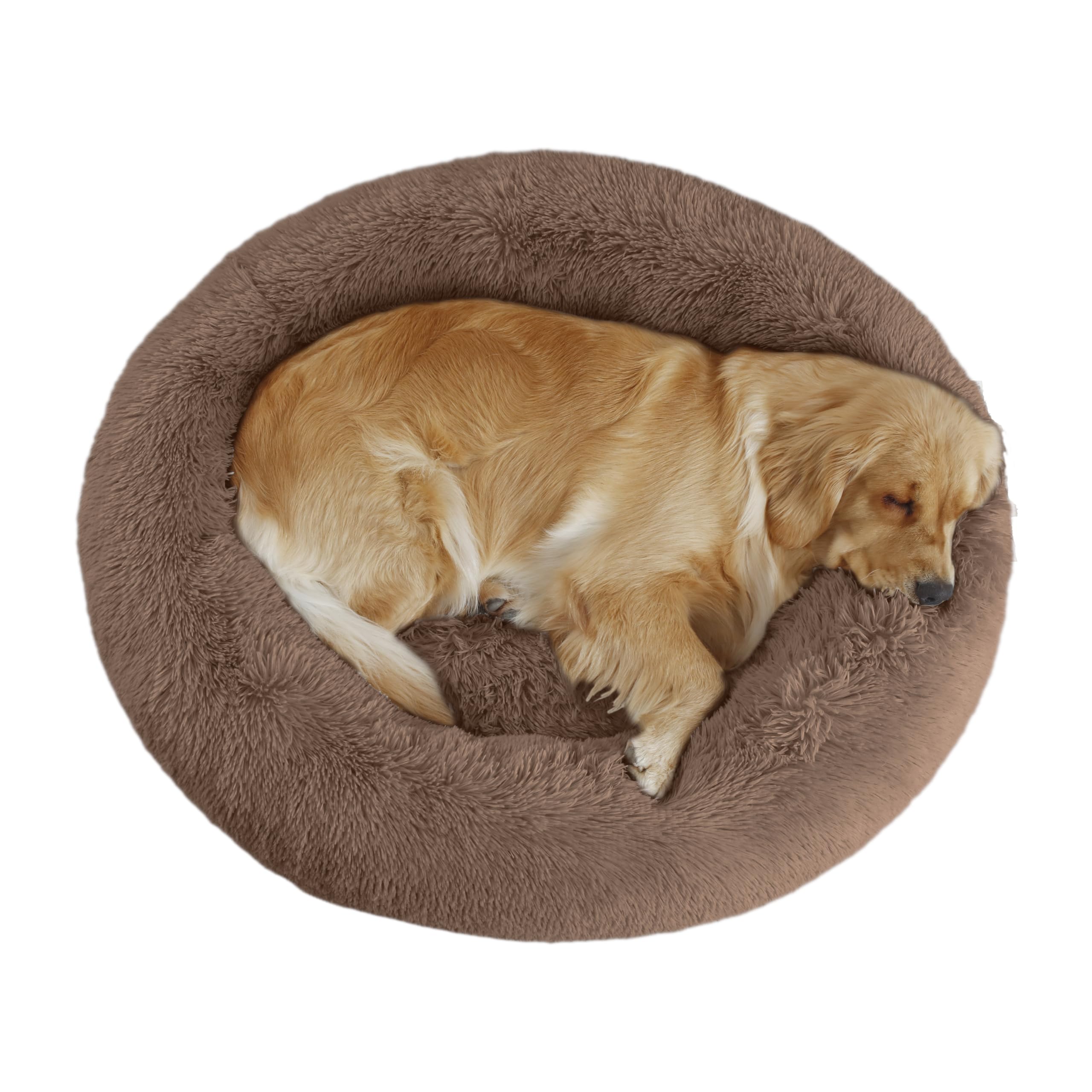 Bunlitent calming-donut-bed faux fur closeup for plush comfort and security.