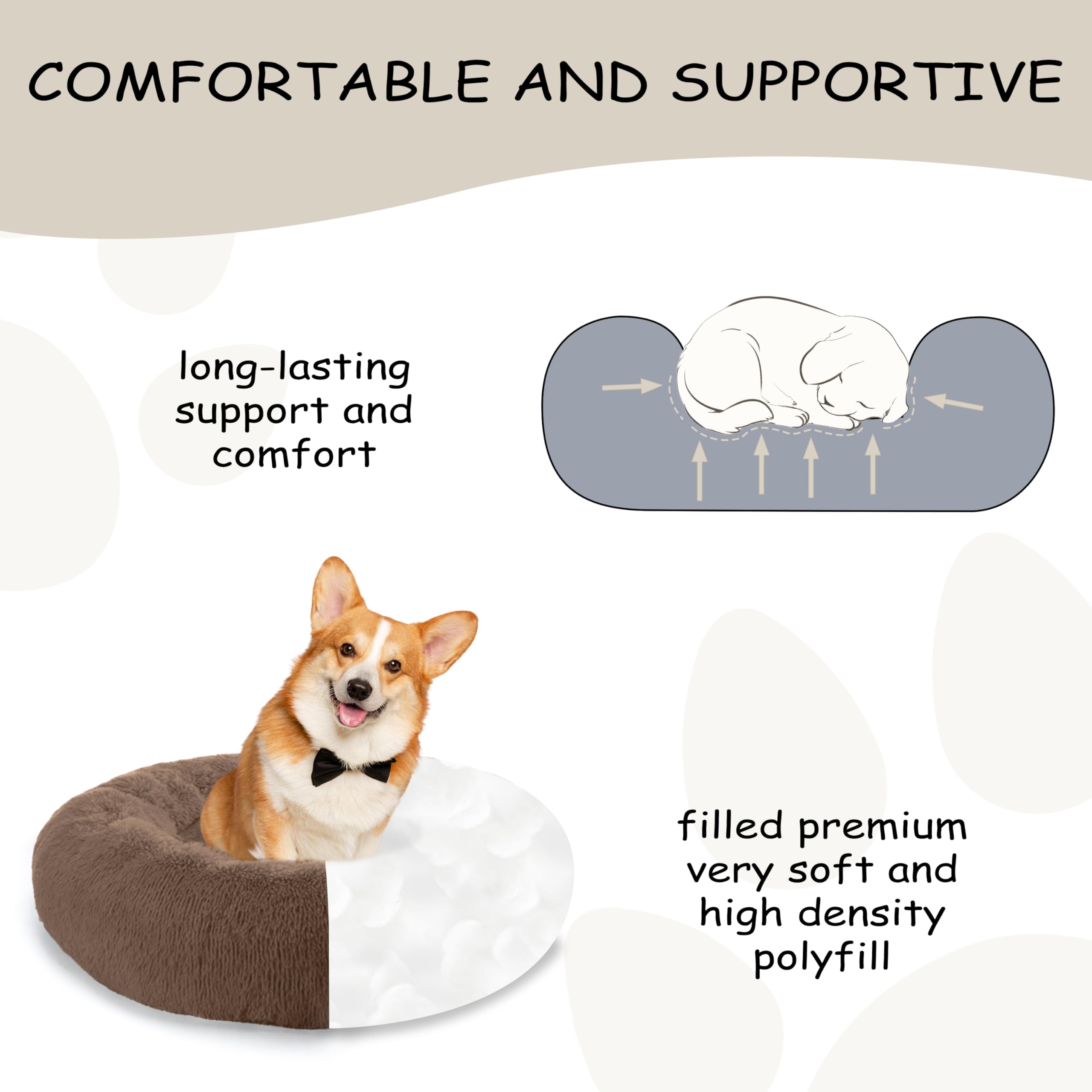 Bunlitent donut-bed-size-chart explains fit options for medium to large dogs.