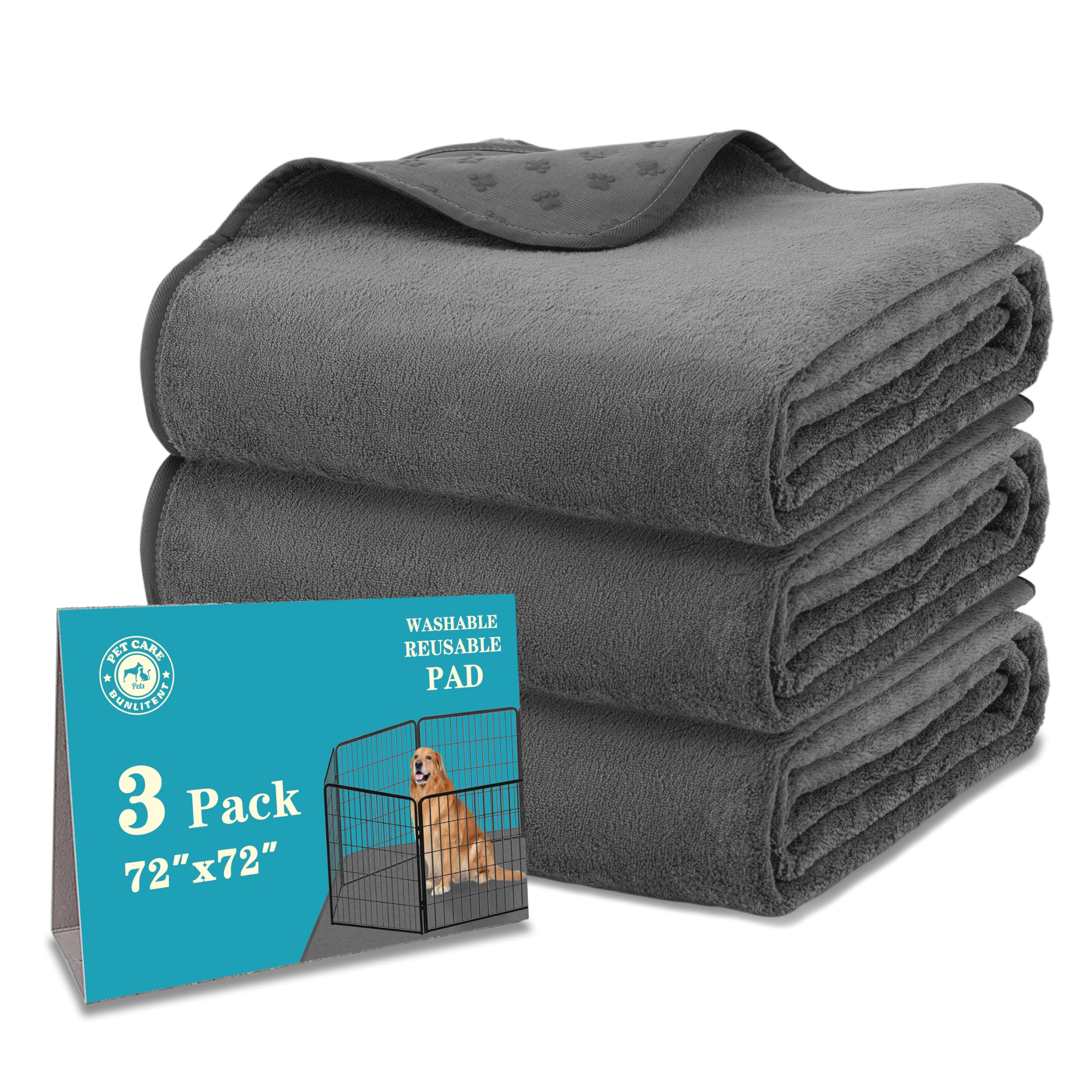 Bunlitent Washable Pee Pad 72x72 full pack provides large-area protection for puppies.