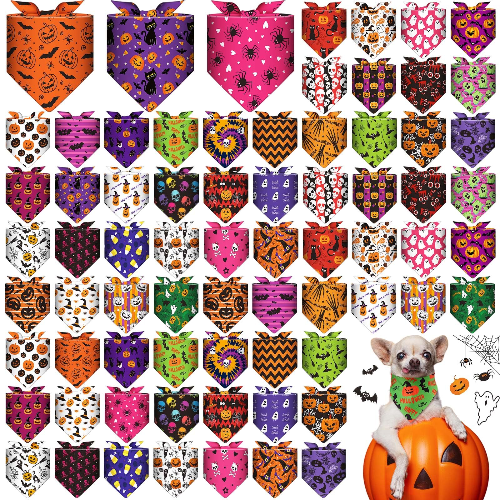 Bunnycool 72-pcs dog bandanas bulk pack in multicolor, ideal as photo props.