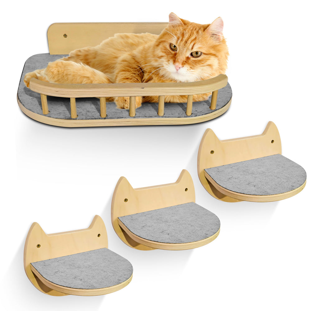BUOGA Cat Wall Shelves assembly view shows quick-fit mounting for secure installation.
