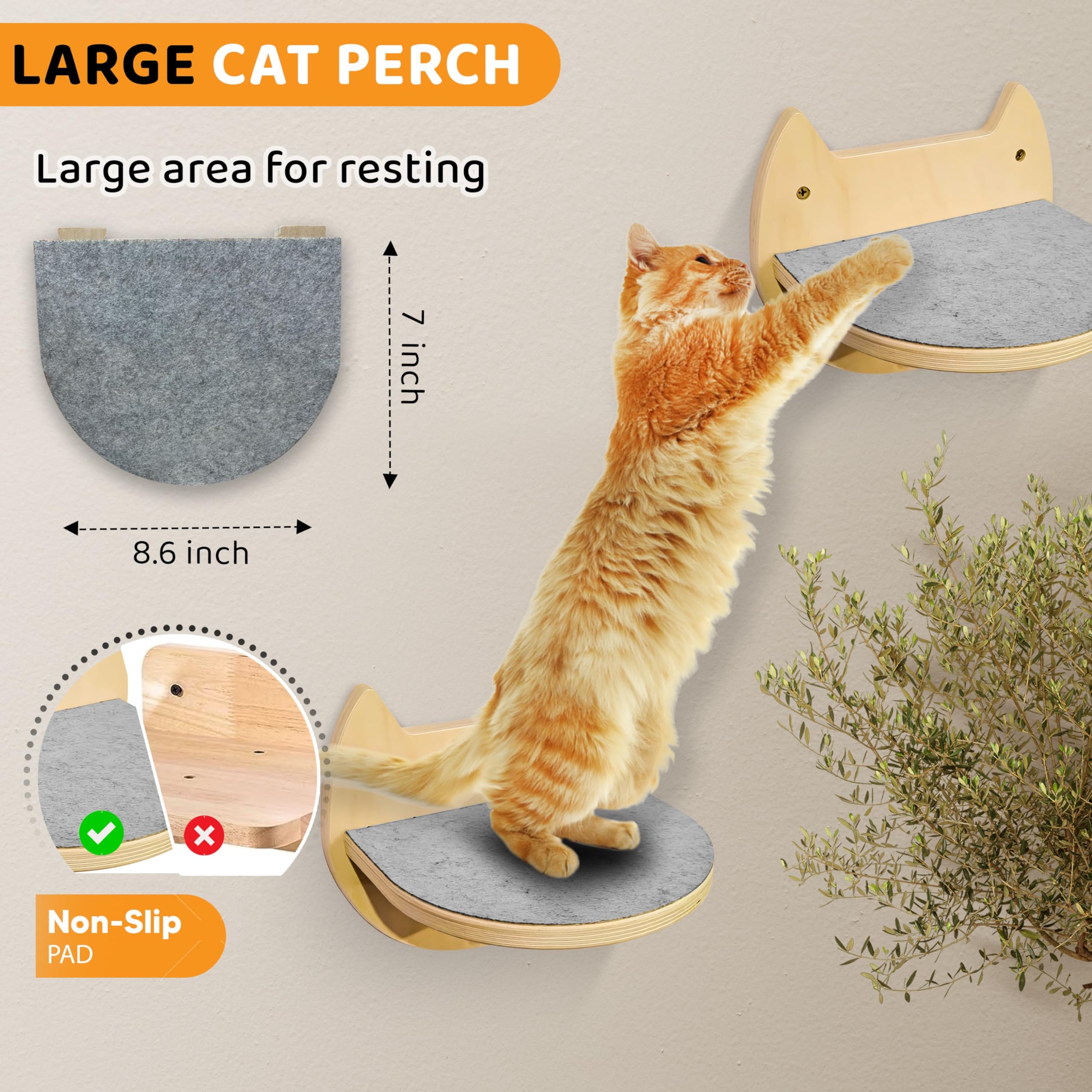 BUOGA Cat Wall Shelves three-step climber configuration encourages exercise and exploration.
