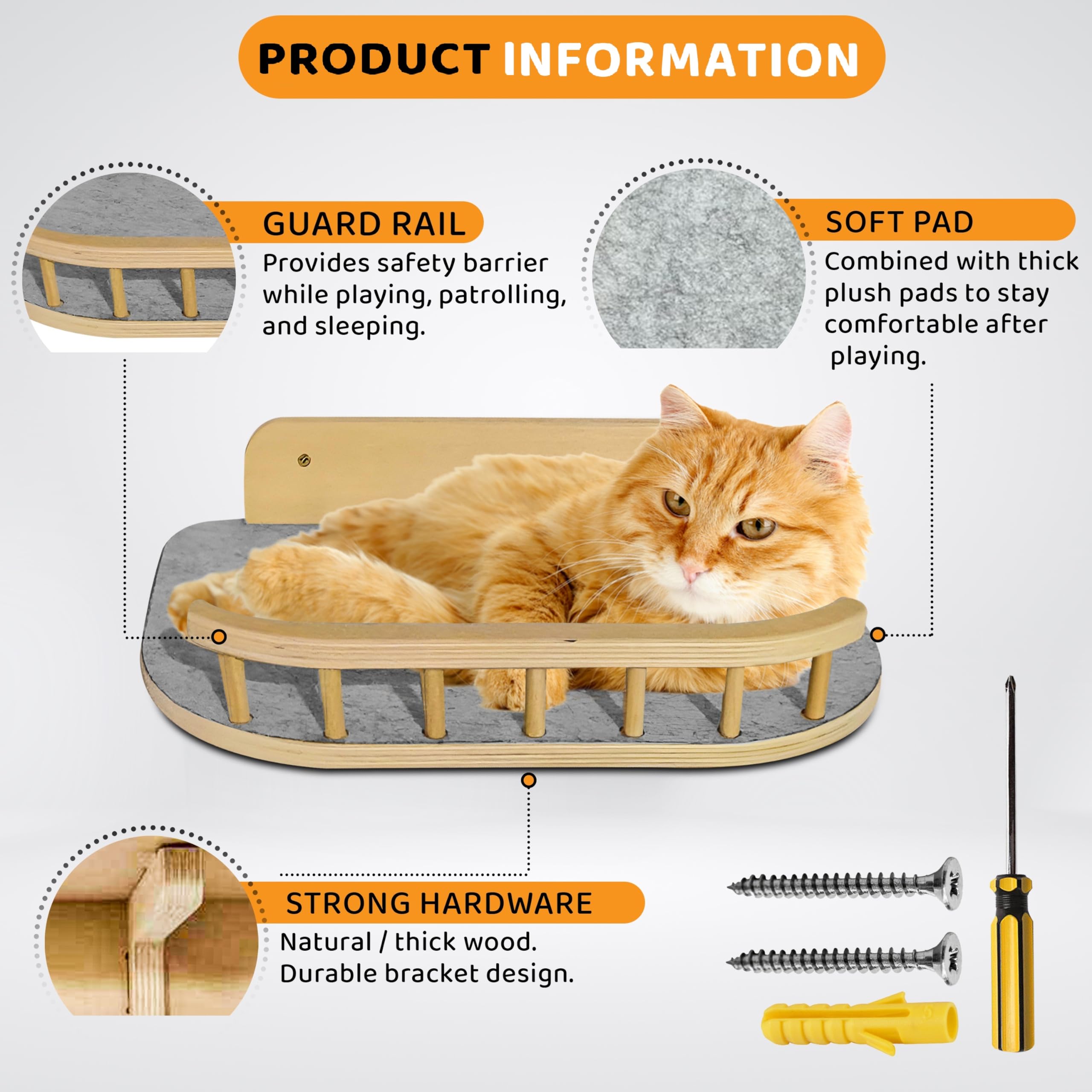 BUOGA Cat Wall Shelves perch closeup highlights soft cushion and washable fabric.