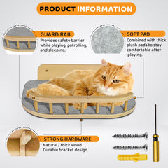 BUOGA Cat Wall Shelves perch closeup highlights soft cushion and washable fabric.