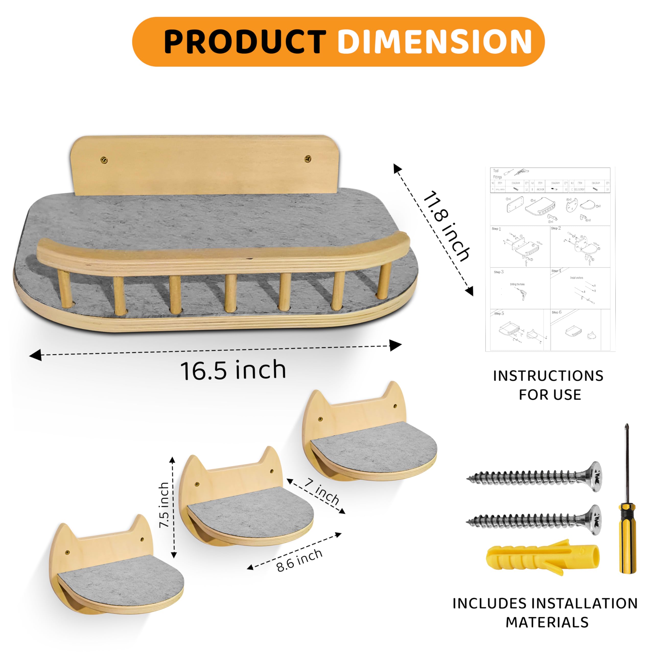 BUOGA Cat Wall Shelves mounted in living room create stylish cat playground.