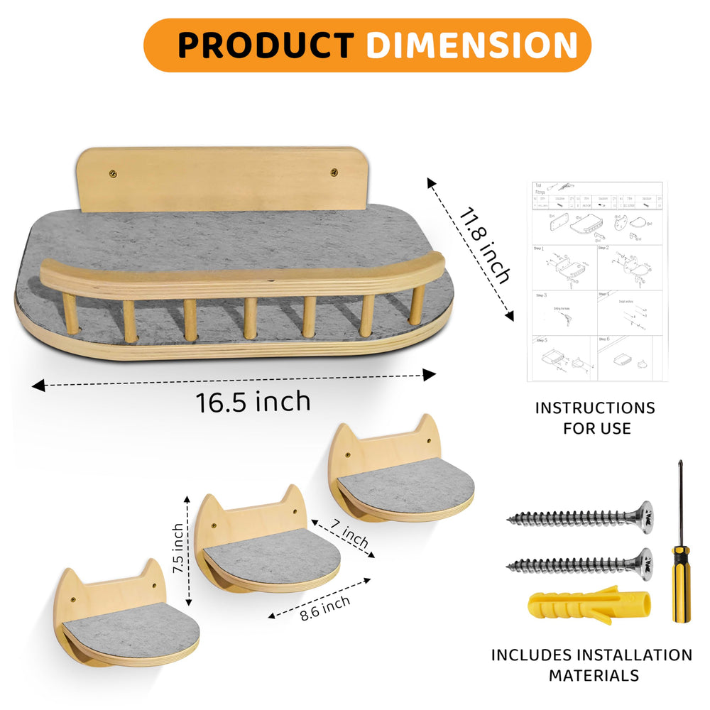 BUOGA Cat Wall Shelves mounted in living room create stylish cat playground.