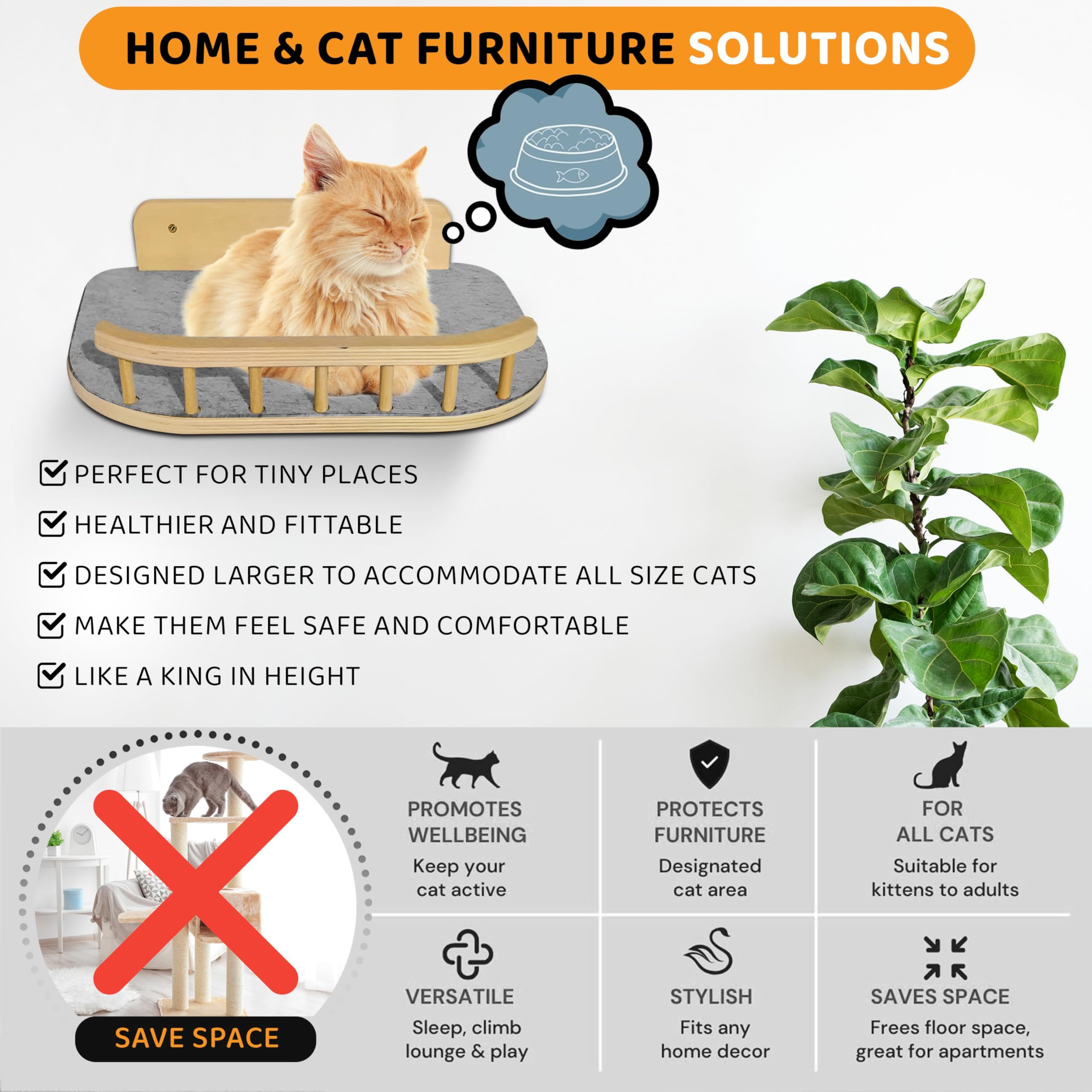 BUOGA Cat Wall Shelves three-step layout demonstrates space-saving climbing system.