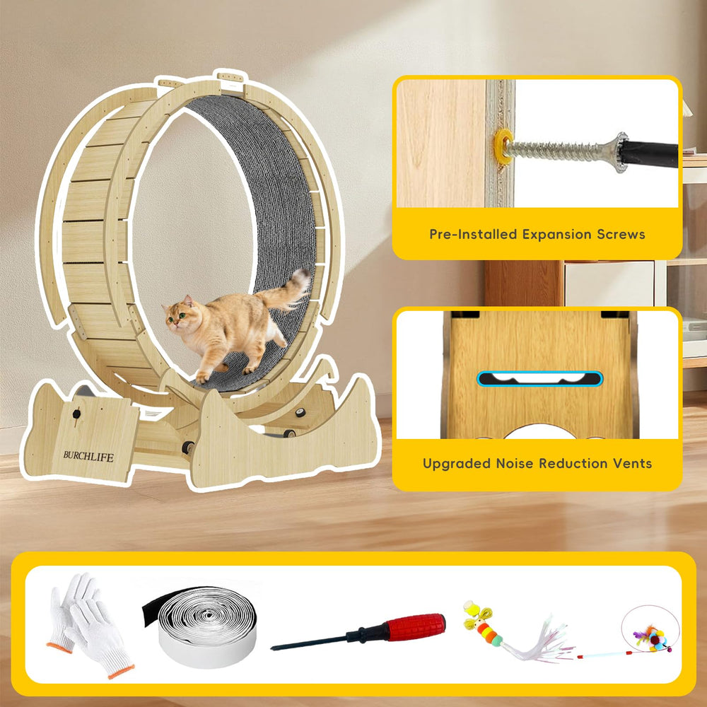 BURCHLIFE cat exercise wheel large wheel provides spacious running area for bigger cats.