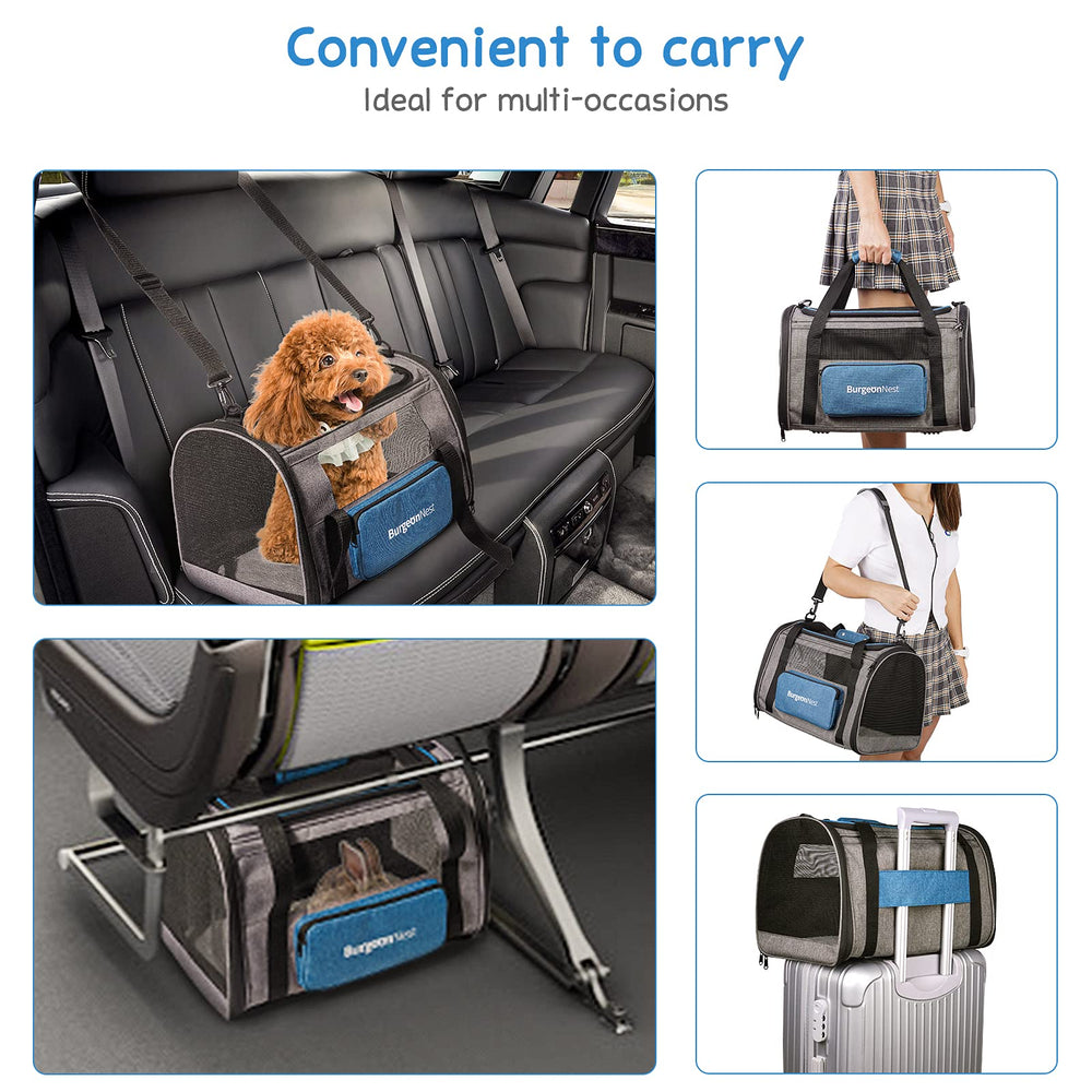 BurgeonNest cat carrier blue plush cushion and bottom inserts add comfort.