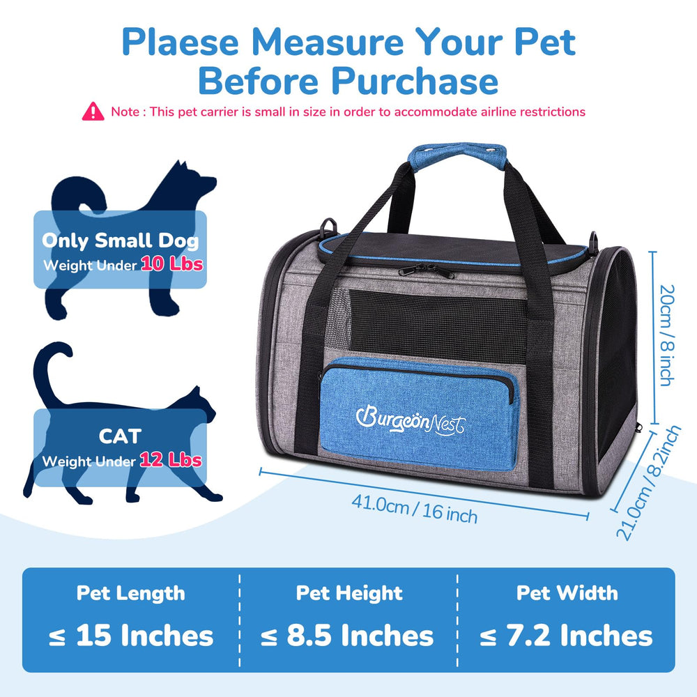 BurgeonNest cat carrier blue side bag shows extra storage for travel essentials.