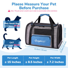BurgeonNest cat carrier blue side bag shows extra storage for travel essentials.