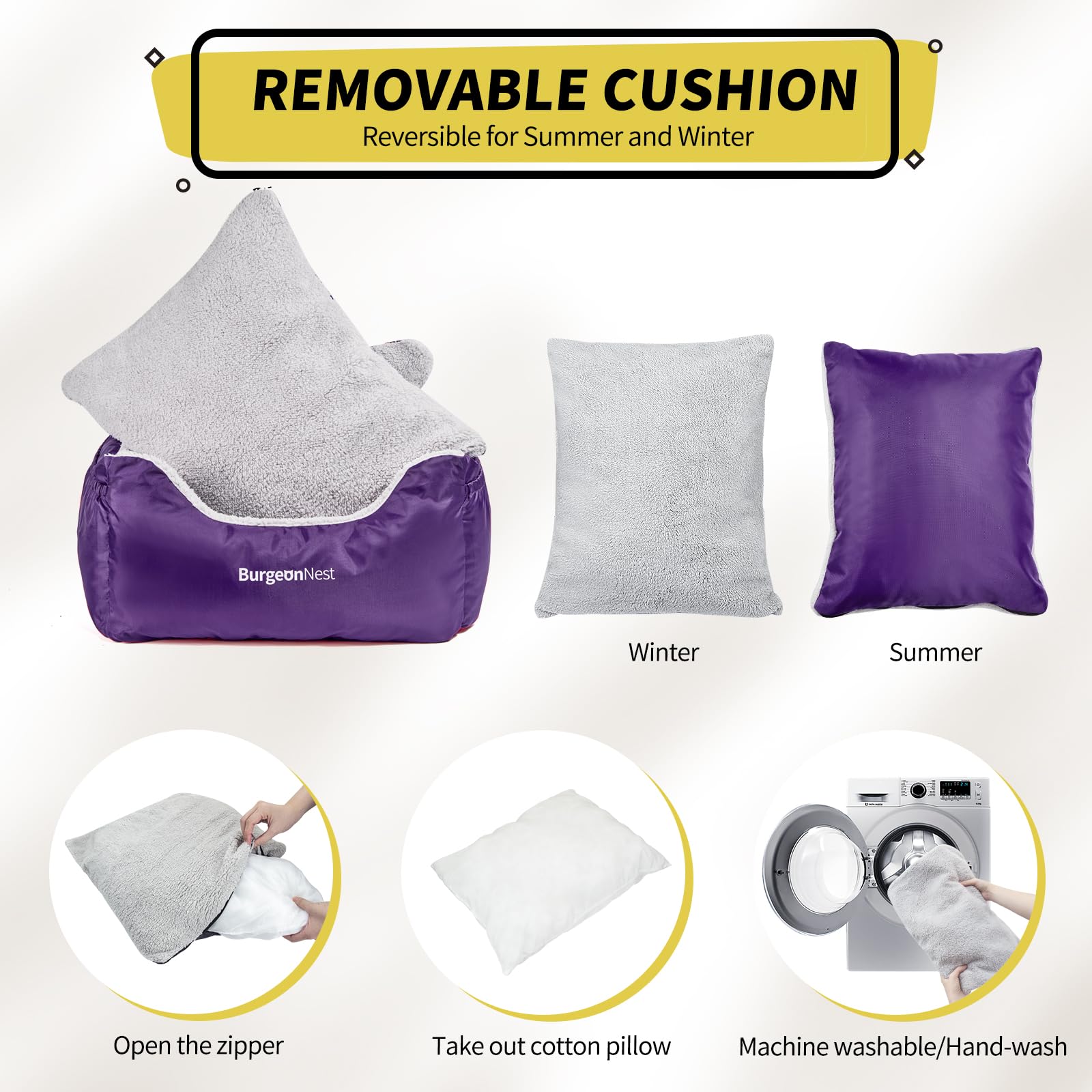 BurgeonNest dog car seat purple detail highlights washable cover for easy cleanup