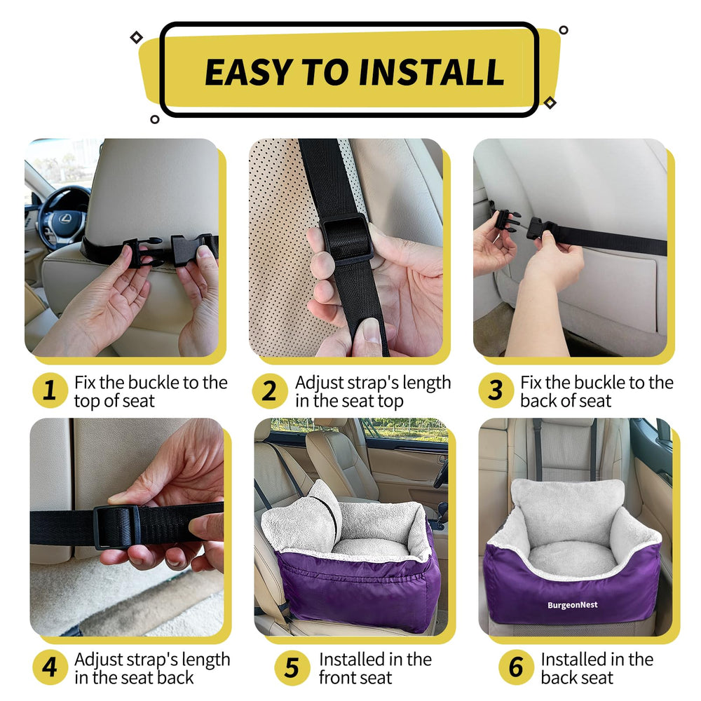 BurgeonNest dog car seat purple storage pockets for organized travel essentials