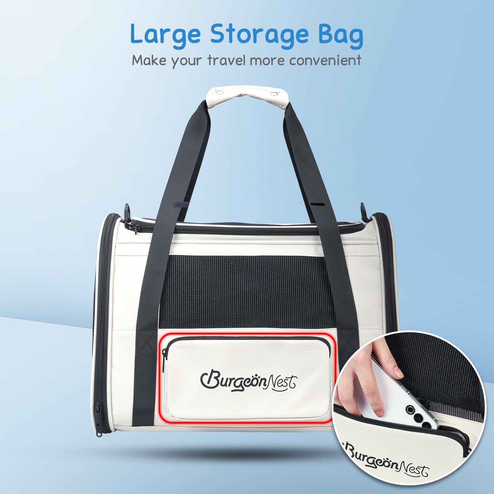 BurgeonNest adjustable shoulder strap enables hands-free carrying for busy owners.