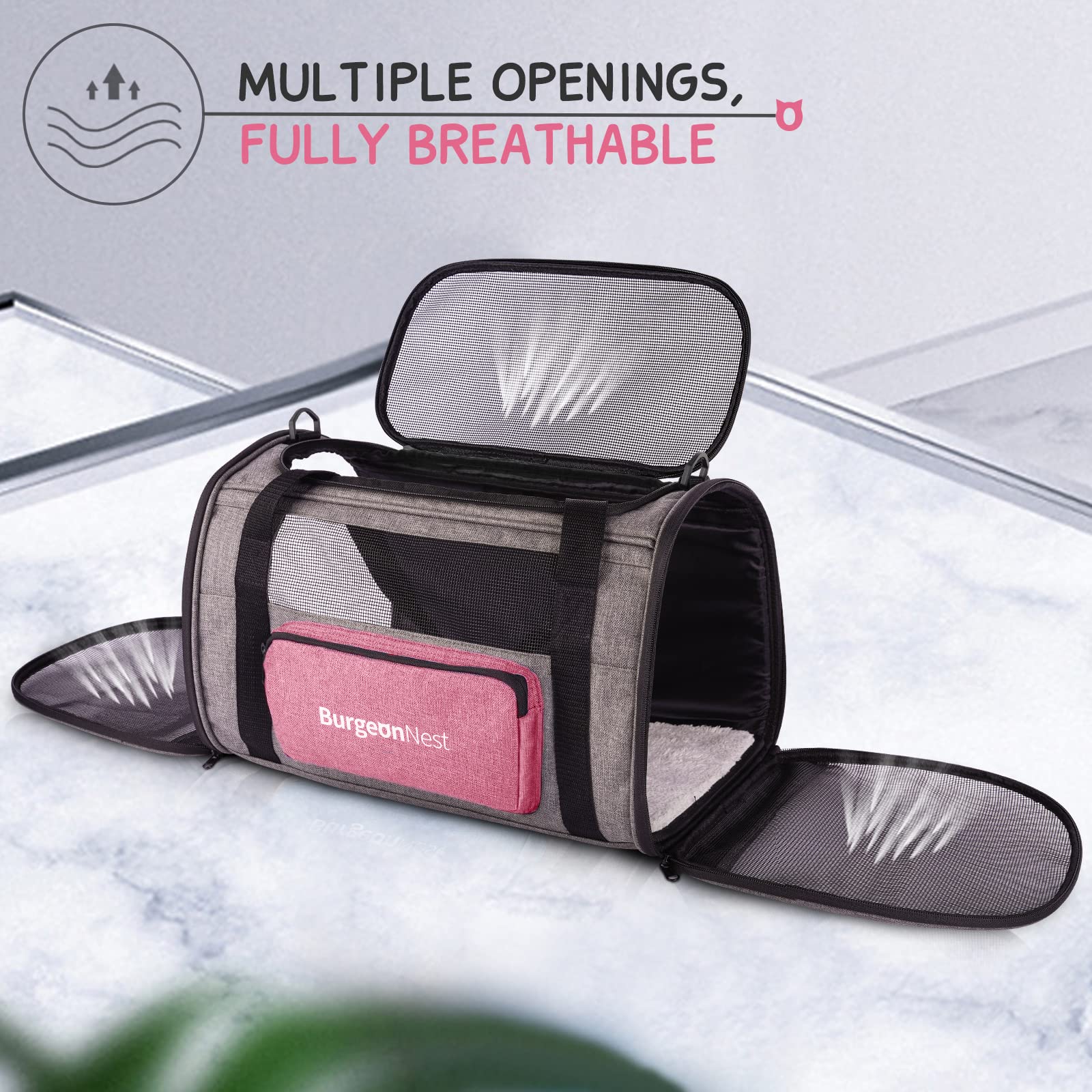 BurgeonNest cat carrier anti-escape-zipper keeps pets secure during car trips.