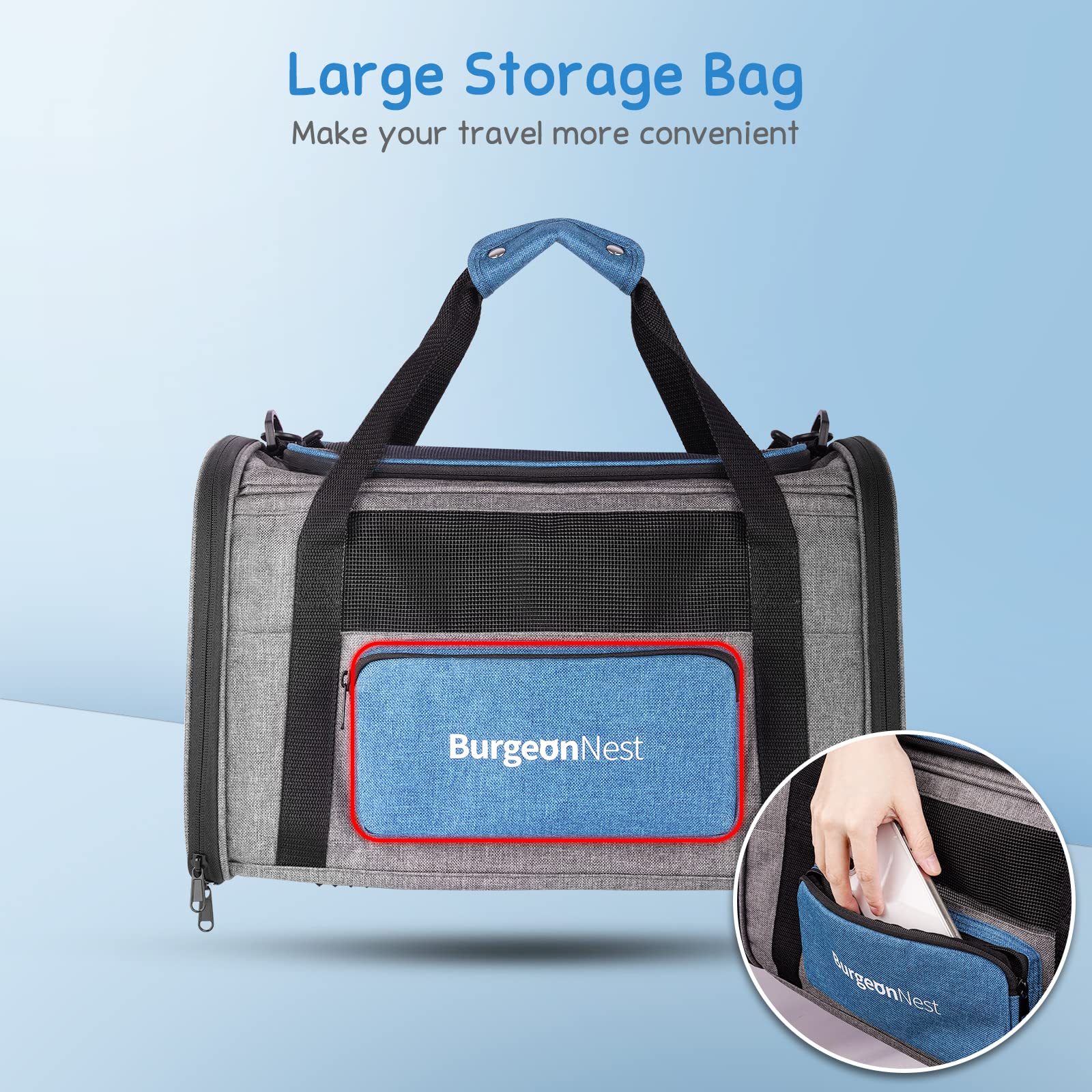 BurgeonNest cat carrier adjustable shoulder strap enables hands-free transport.