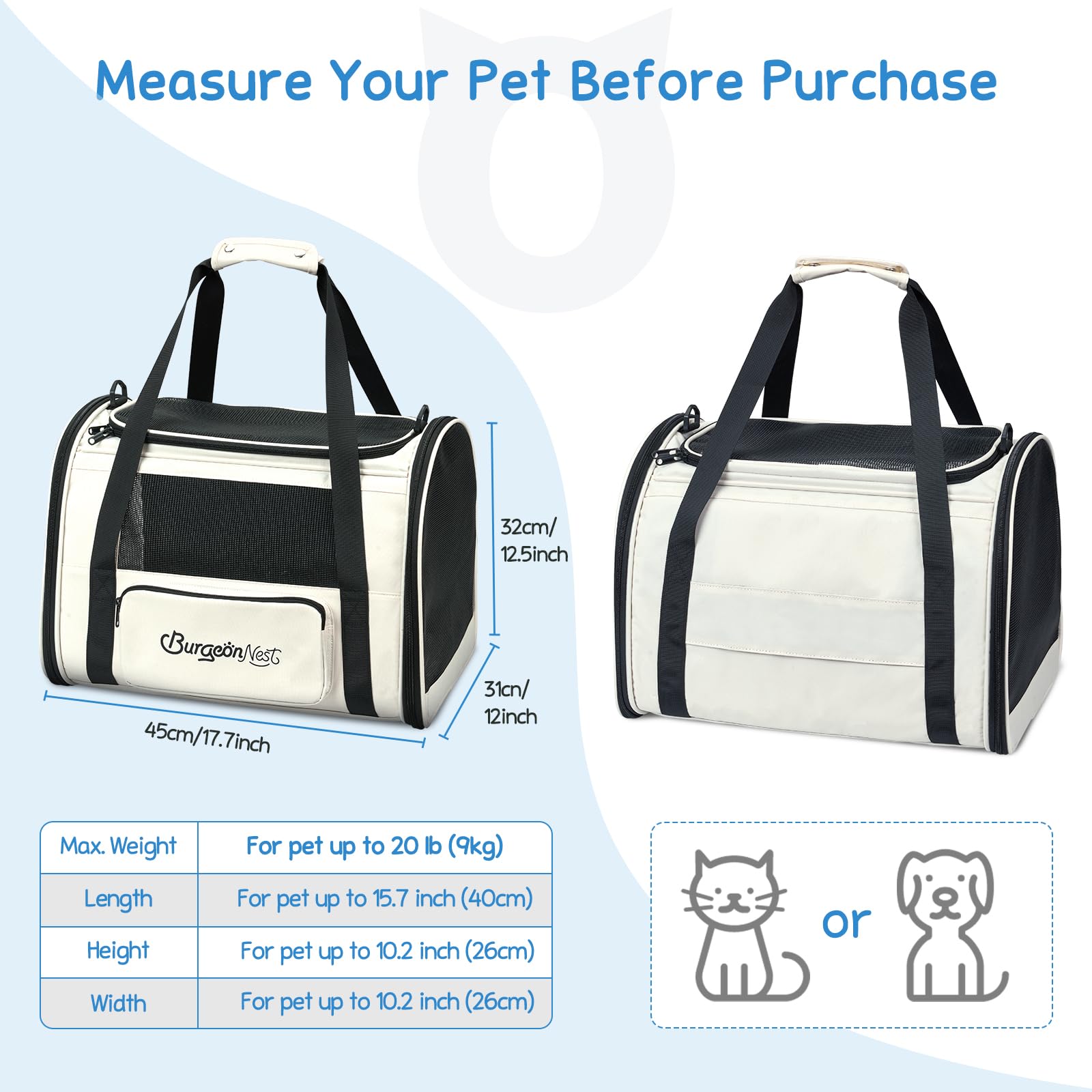 BurgeonNest cat carrier side bag view highlights convenient storage for bowls and snacks.