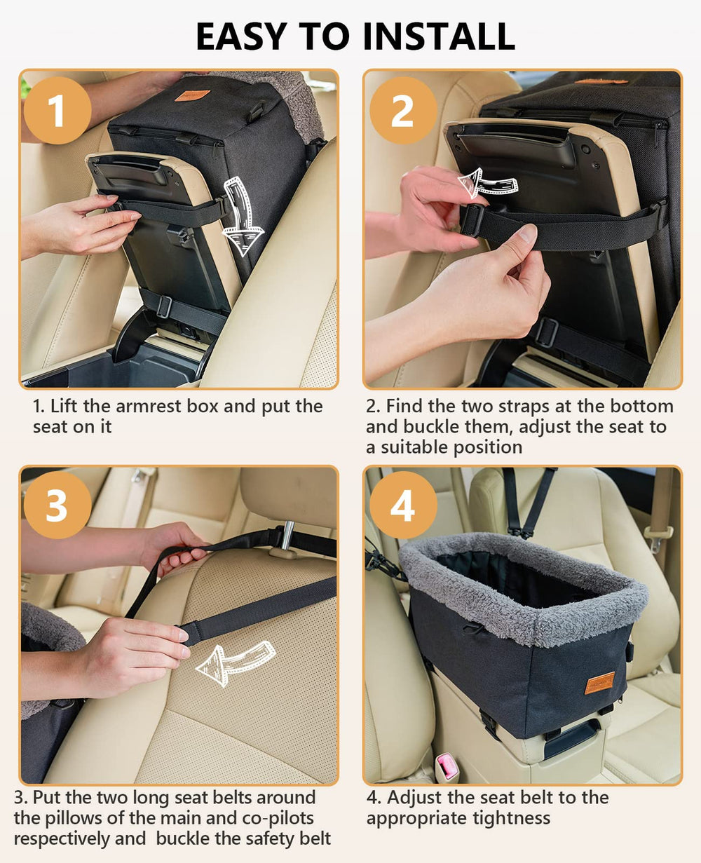 BurgeonNest compact booster seat design is ideal for small dogs in center consoles