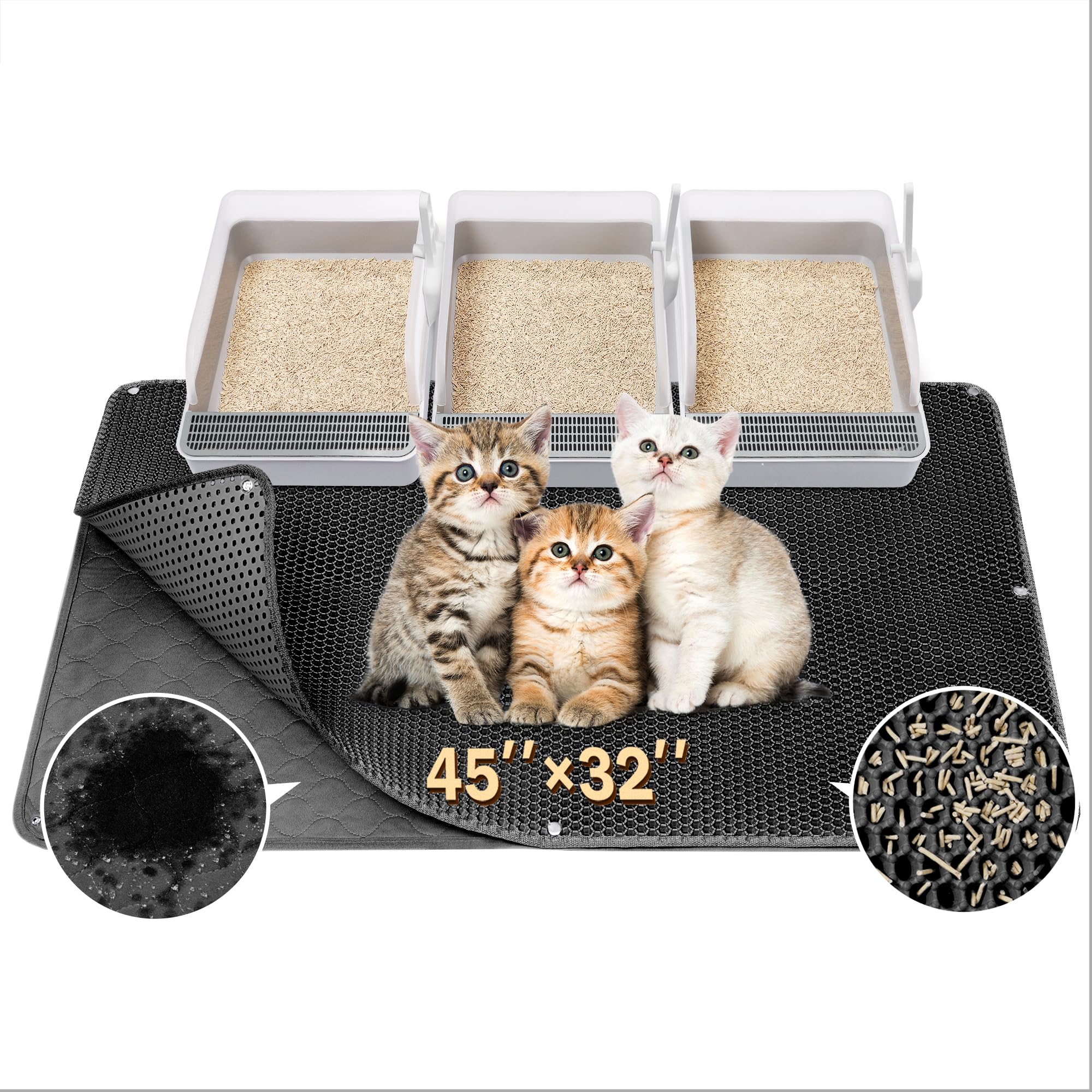 BurgeonNest 45x32 litter mat full view showing large coverage for multiple litter boxes