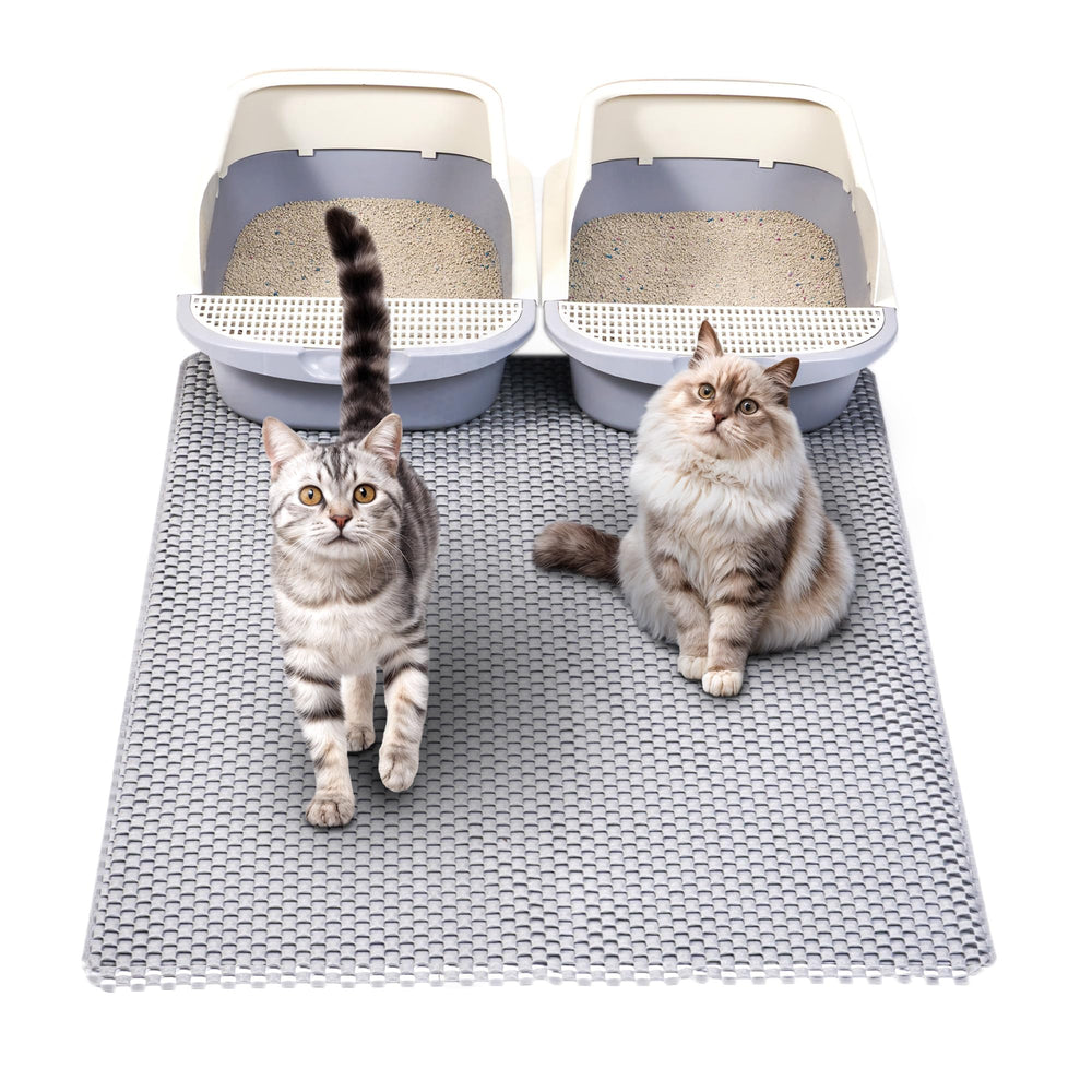 BurgeonNest PVC foam cat litter mat XL 35x24 inches, front view, traps litter for cleaner floors.