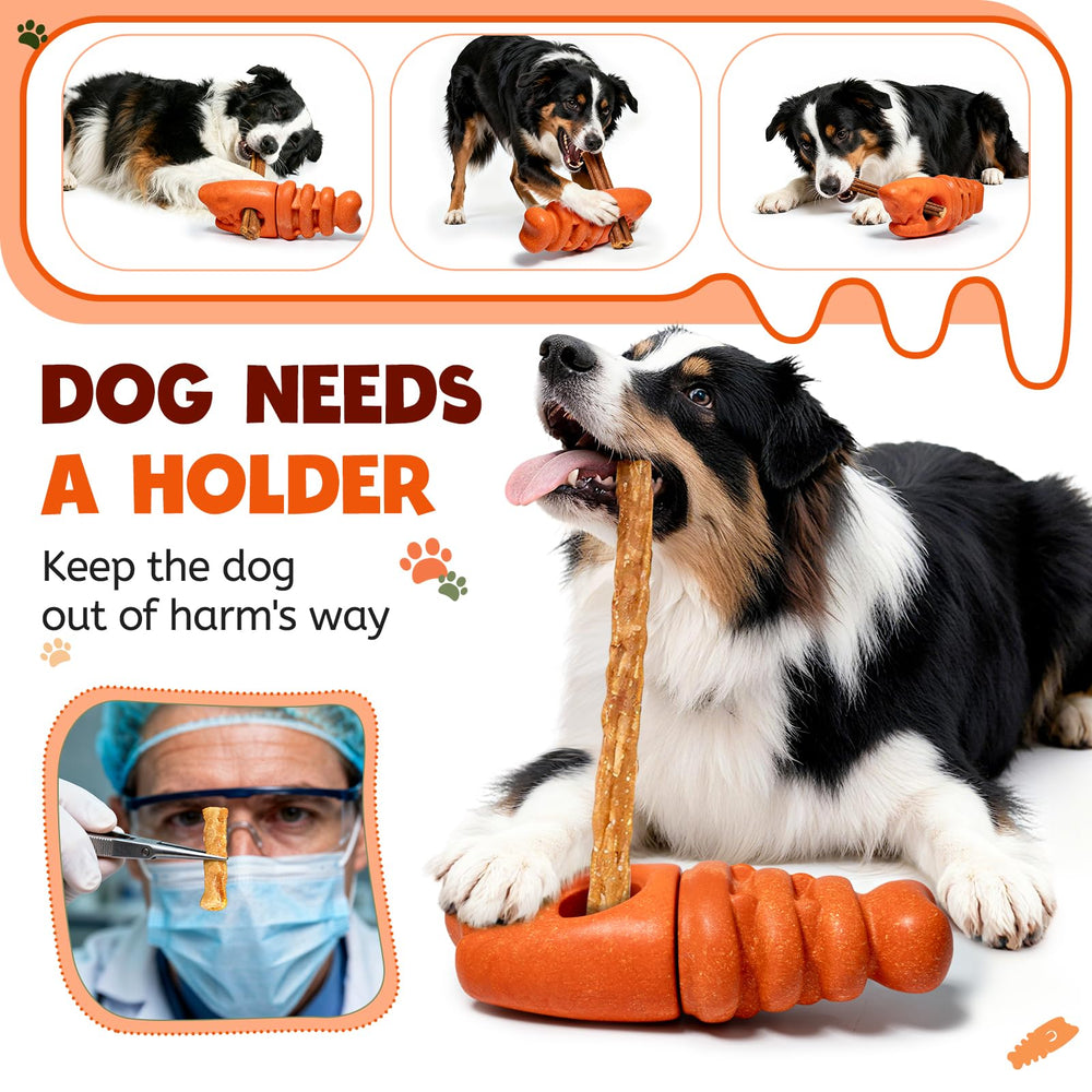 BURIESUR bully stick holder wide ends enable easy dog grip during chewing