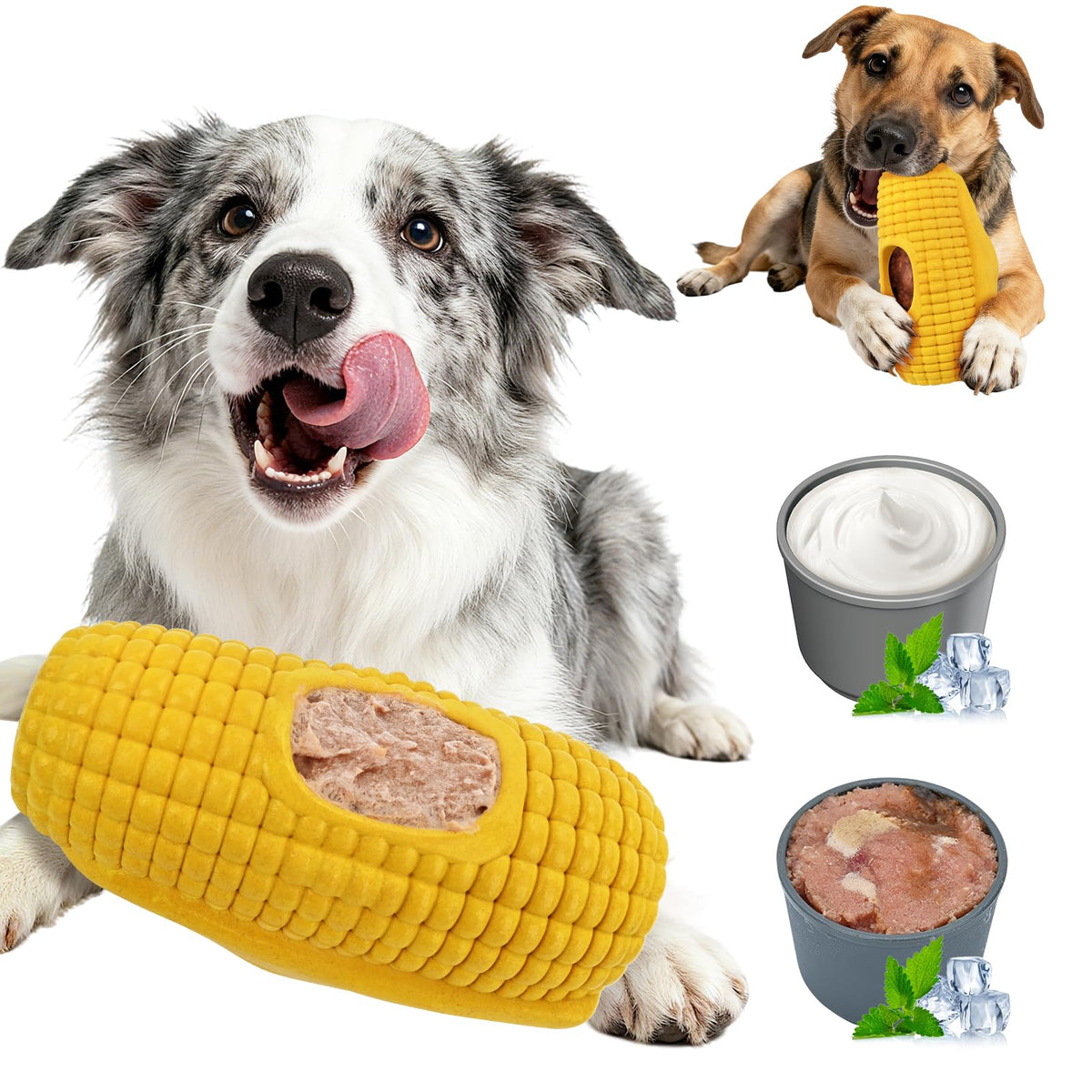 BURIESUR dog chew toy corn shape for aggressive chewers supports interactive foraging play
