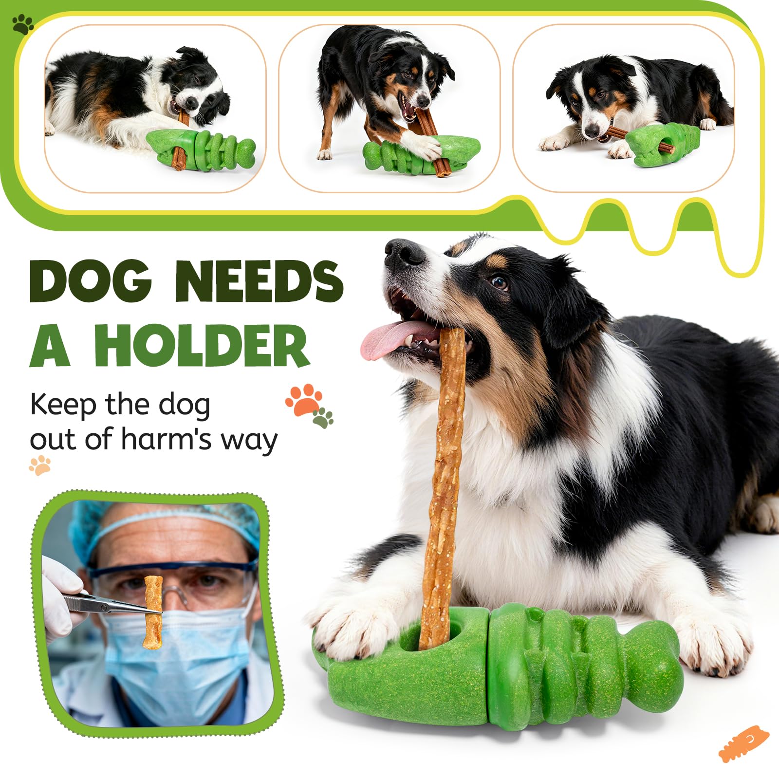 Buriesur dog chewing with 3-in-1 toy in action