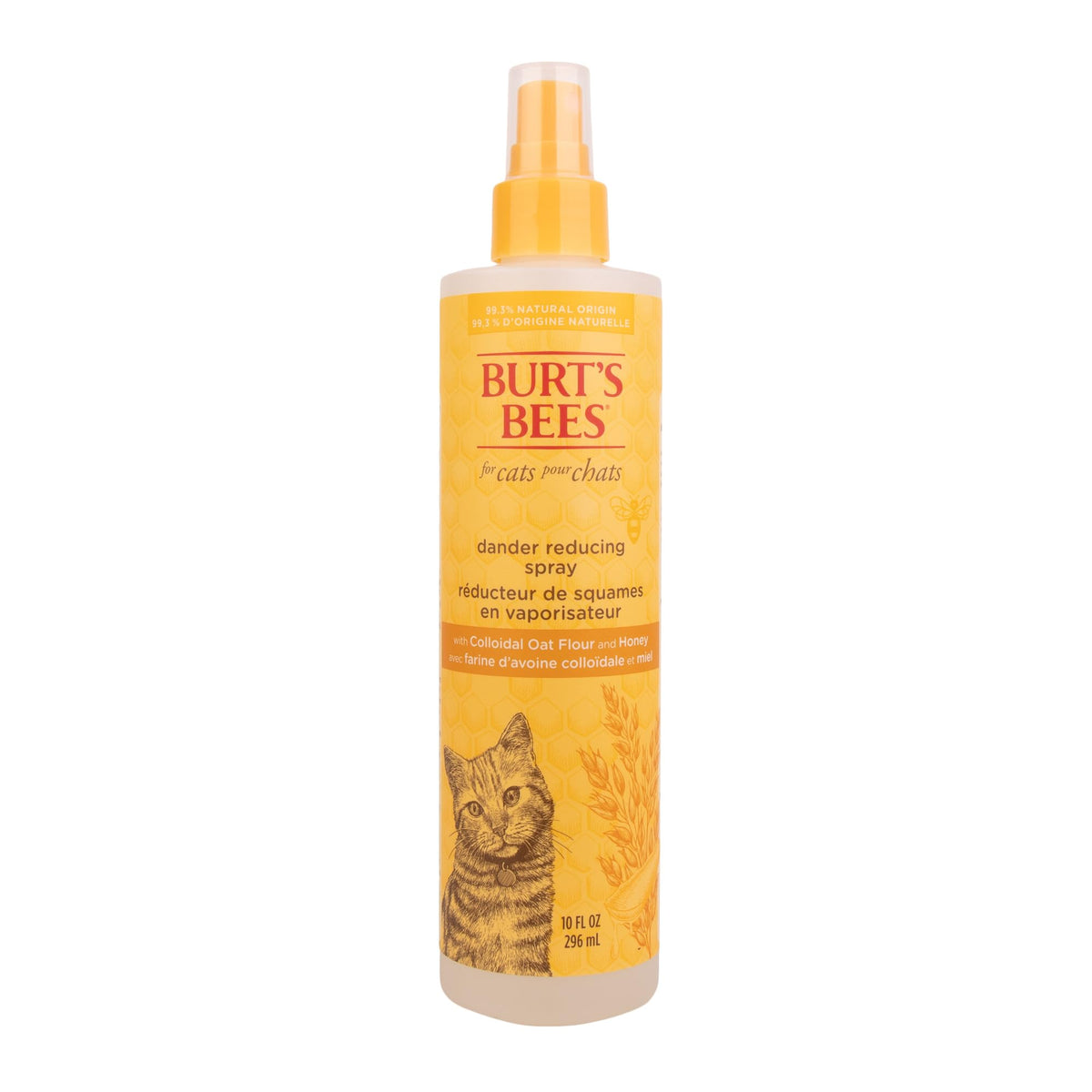 BURT'S BEES FOR PETS cat spray bottle front highlights natural dander-reducing formula