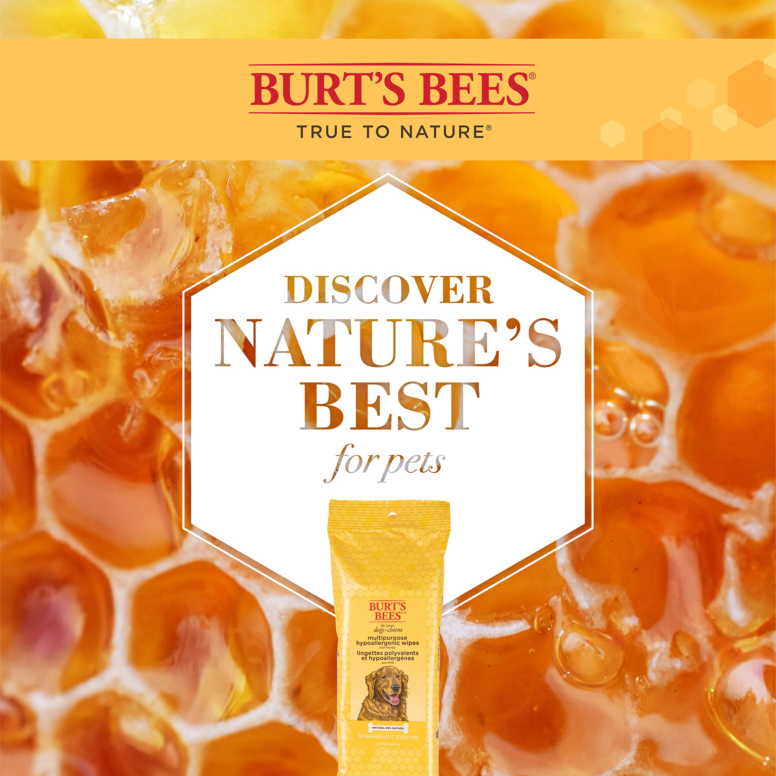 pH-balanced Burt's Bees for Pets dog wipes for gentle cleansing.