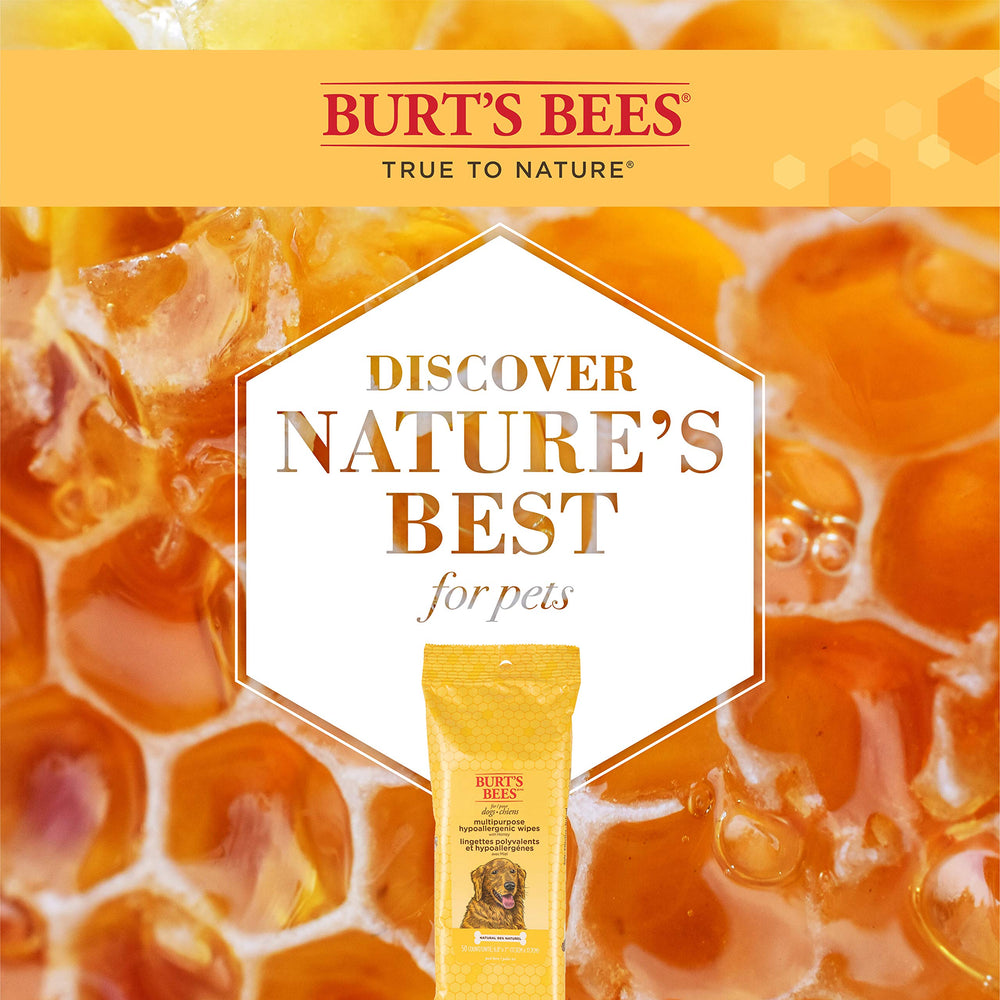 pH-balanced Burt's Bees for Pets dog wipes for gentle cleansing.