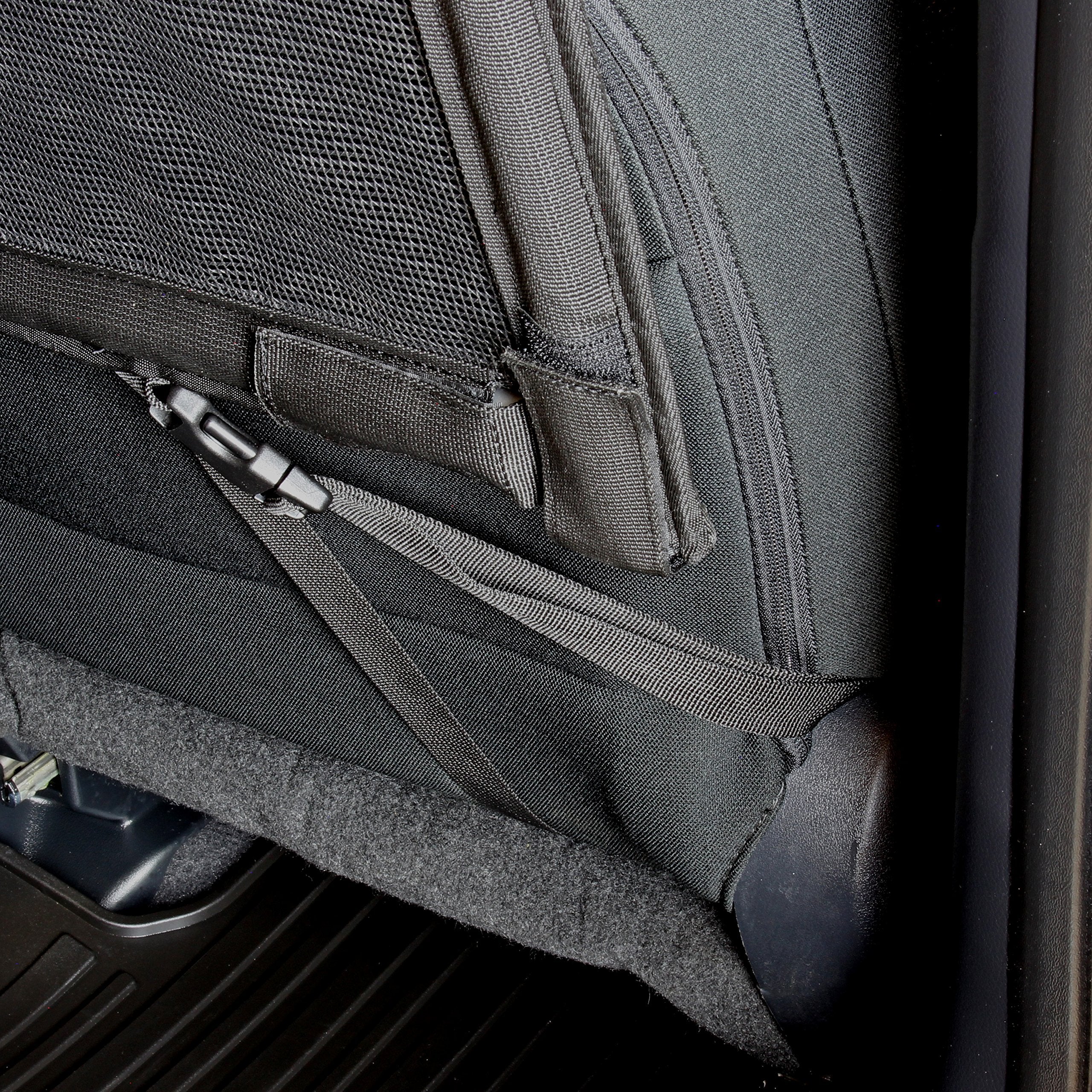 Bushwhacker Deluxe Dog Barrier in-trunk setup demonstrates large-vehicle compatibility