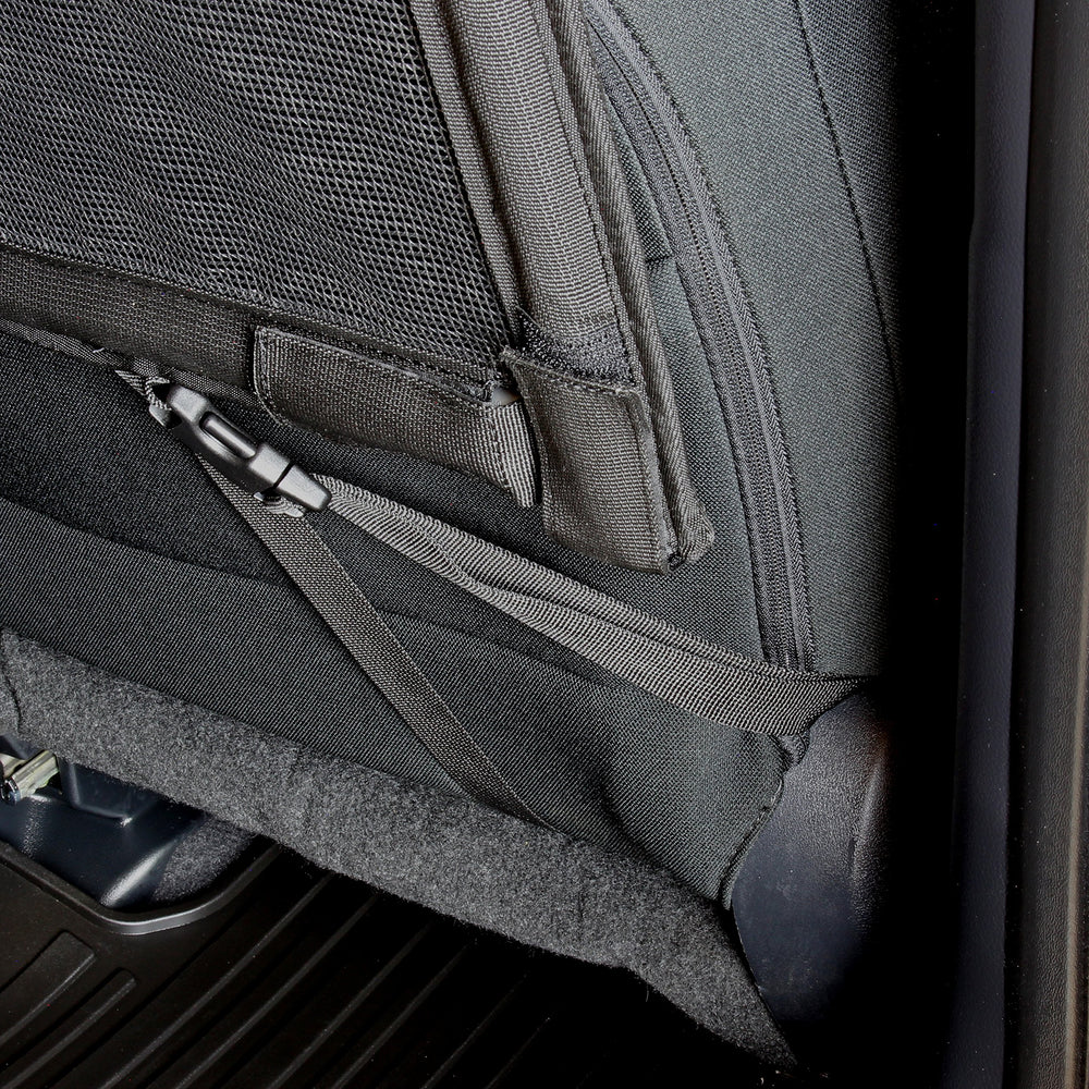 Bushwhacker Deluxe Dog Barrier in-trunk setup demonstrates large-vehicle compatibility