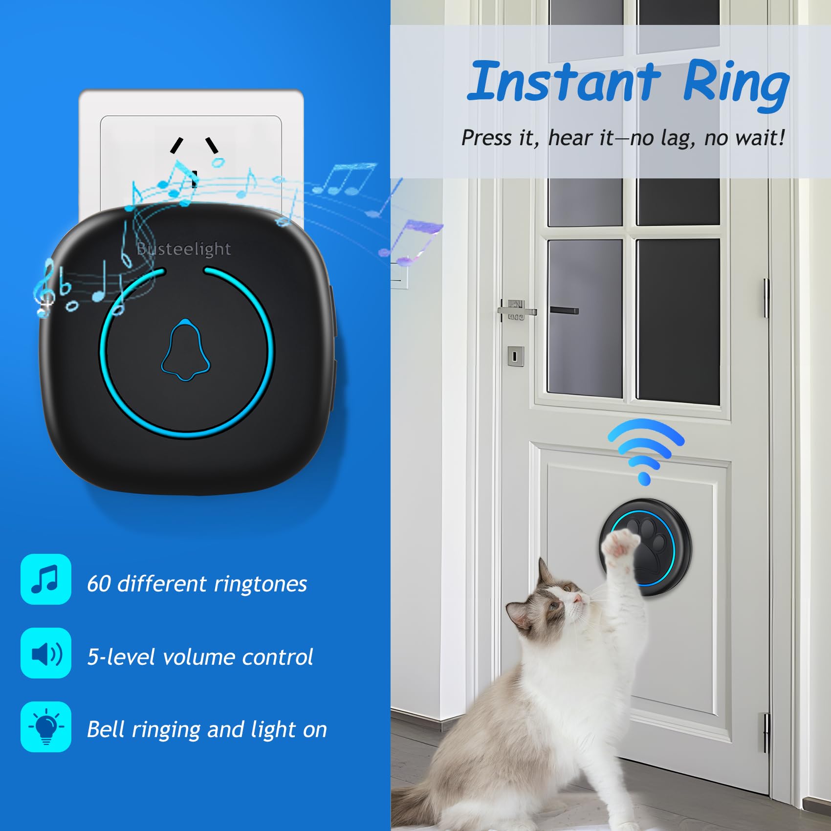 Busteelight Soft Ring Blk Dog Bell LED visual alert enhances nighttime signaling.