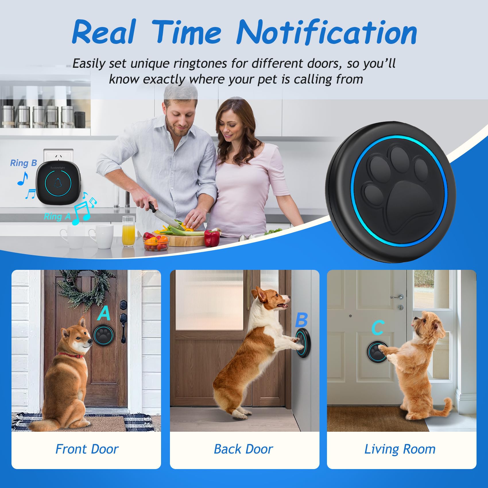 Busteelight Soft Ring Blk Dog Bell two-bells-one-receiver enables multi-room signals.