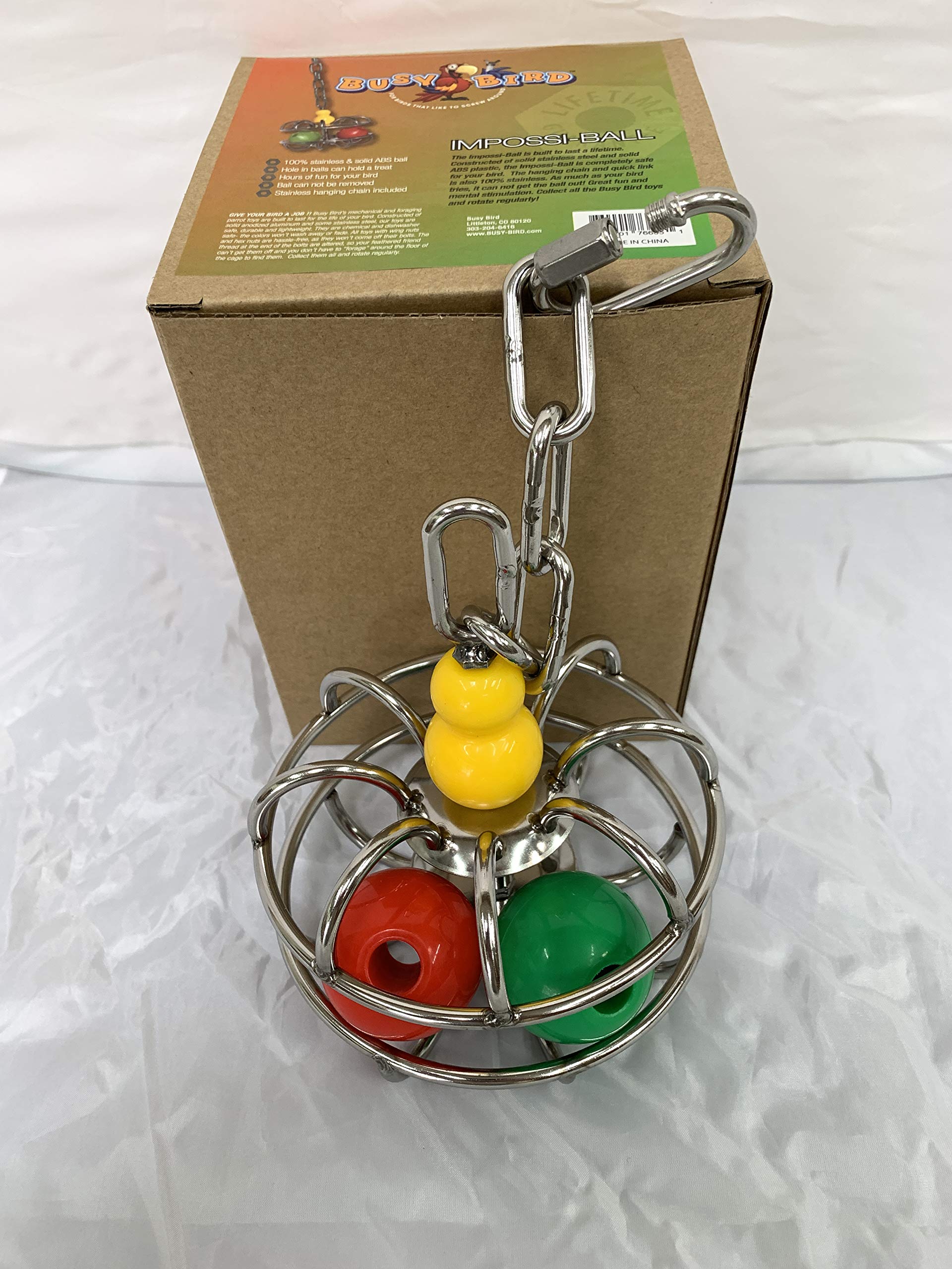 Busy Bird Impossi-Ball foraging toy setup supports large birds like macaws.